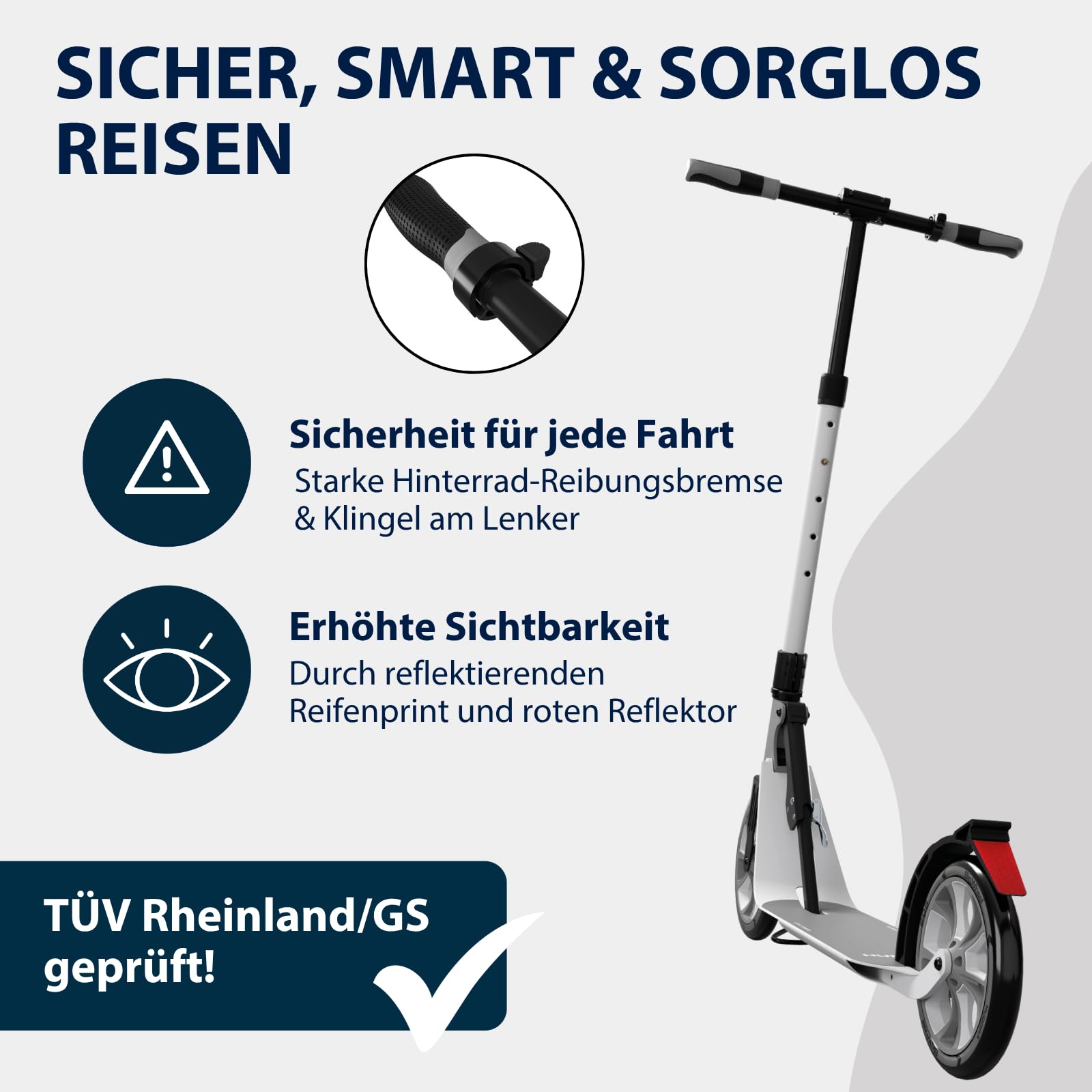 HUDORA BigWheel 230 Advanced Scooter - Stabiler Aluminium-Roller für bis zu 120kg - Leiser & zusammenklappbarer Cityroller mit Ständer & Klingel - Kick-Scooter für Kinder/Jugendliche & Erwachsene