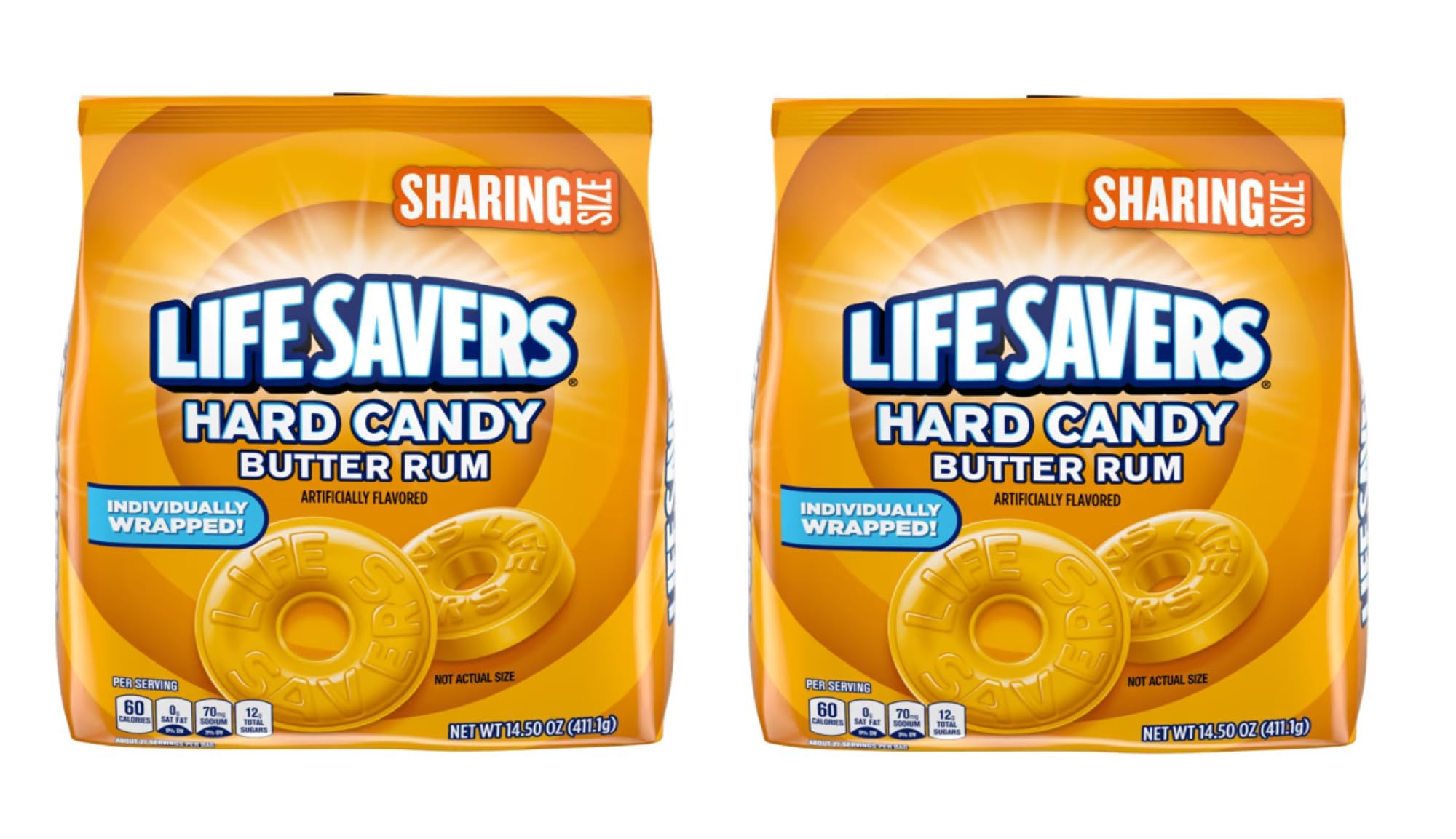 Lifesavers Butter Rum 14.5 ounce bags - Pack of Two - Individually Wrapped - Perfect to Share