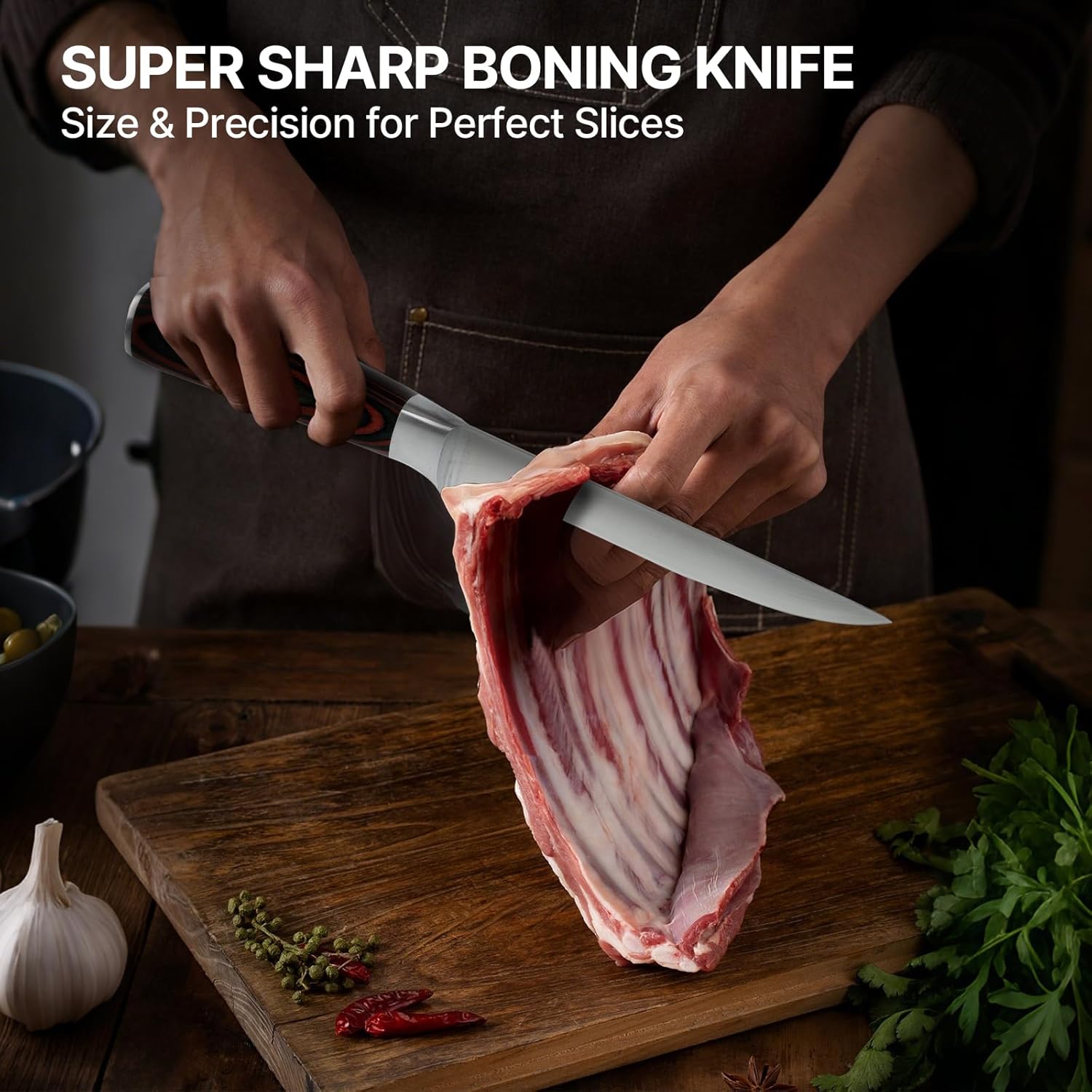 Boning Knife,6 Inch Fillet Knife,Razor Sharp Deboning Knives with High Carbon Stainless Steel Blade and Pakkawood Handle,Professional for Meat, Poultry, Chicken,Gift Box
