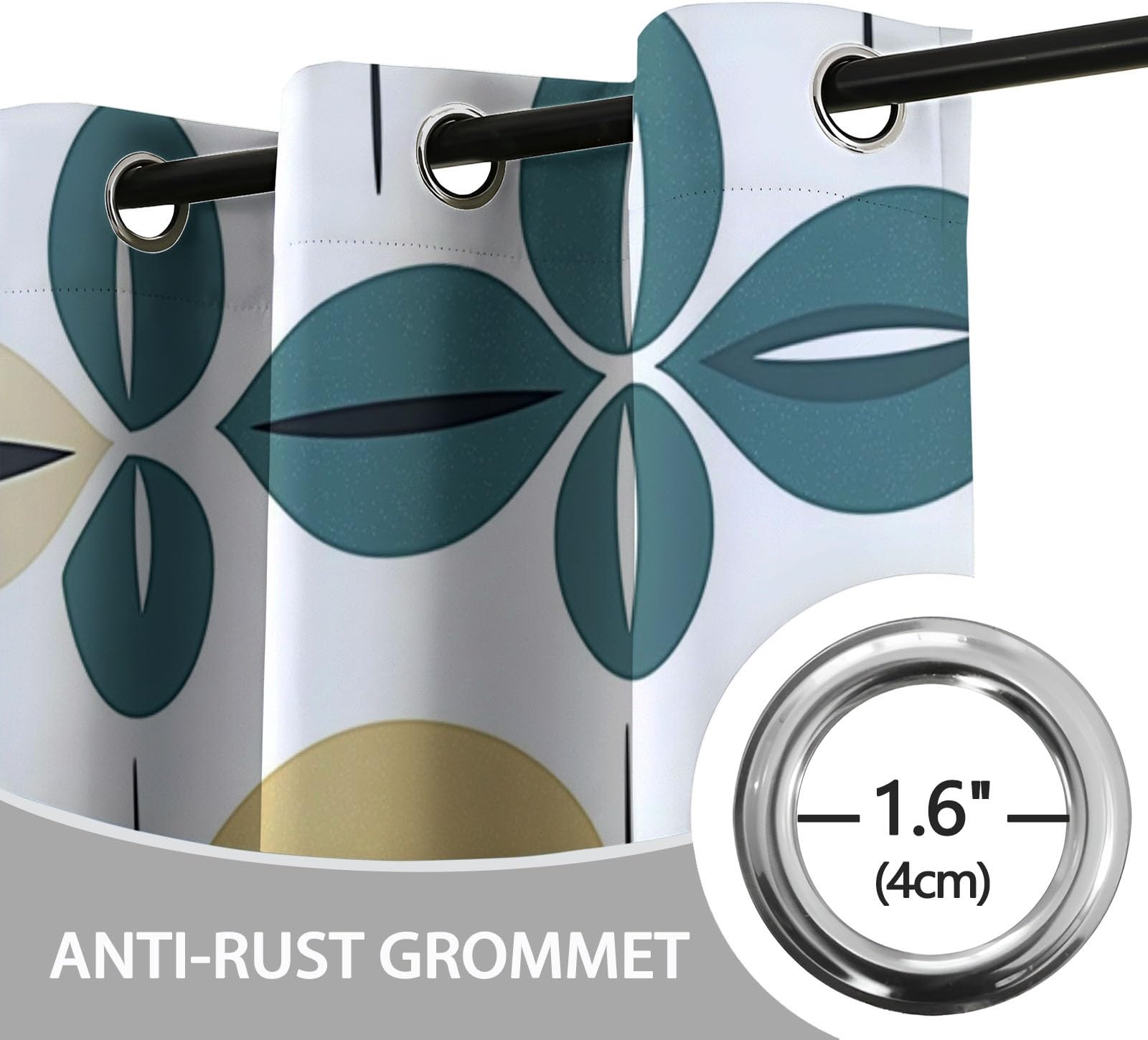 Rideaux Occultants Isolants Anti-Froid 91.5L X 160H cm (2 Panneaux), Design Géométrie Rétro, Tenture à Œillets Opaque pour Salon et Chambre, Coloré