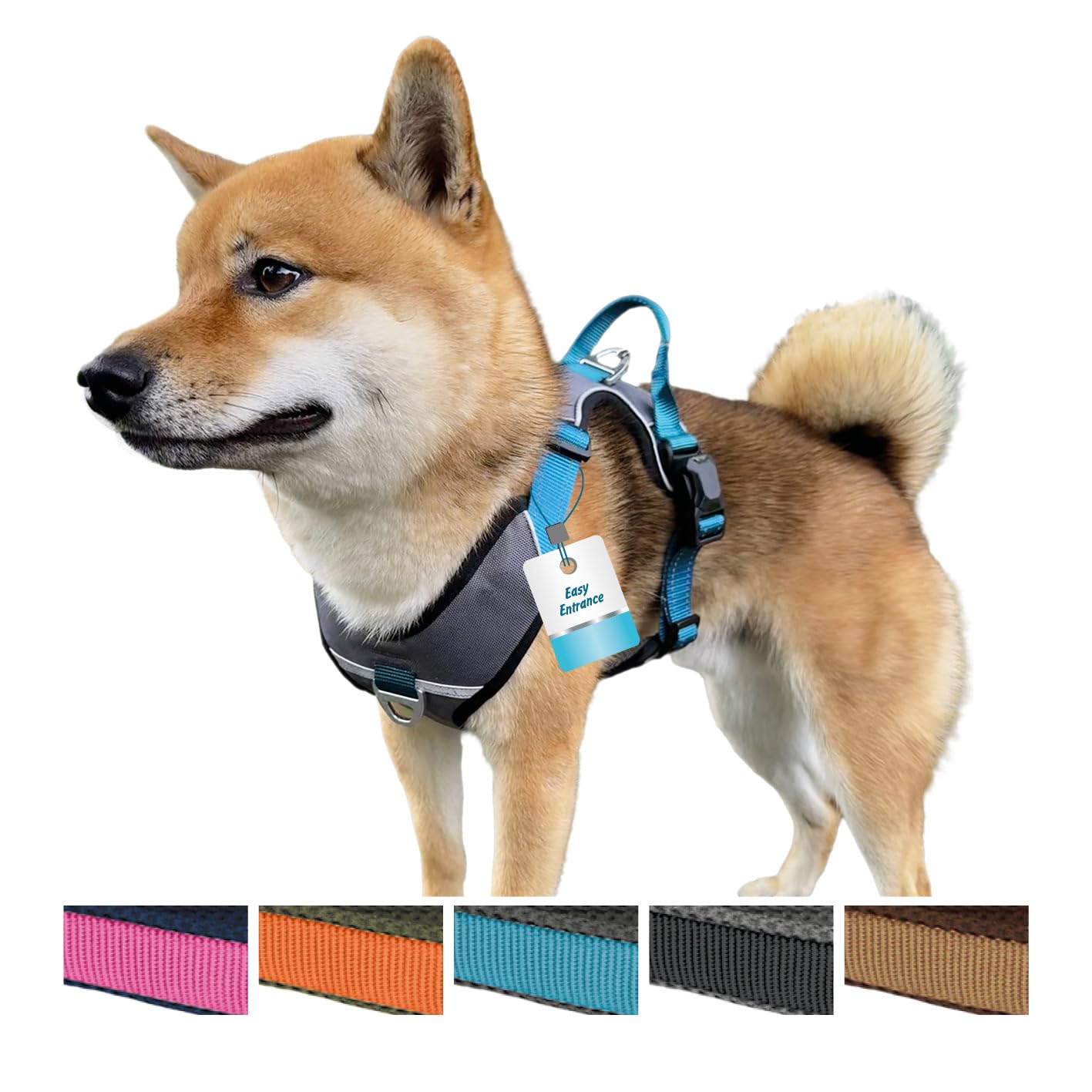 Petlando Hundegeschirr Magnetech– Innovative Magnetschnalle, mit Griff, Zwei D-Ringe, reflektierend, atmungsaktiv – Navy/Fuchsia, M (Halsumfang 42-54cm, Brustumfang 56-68cm), mittelgroße Hunde