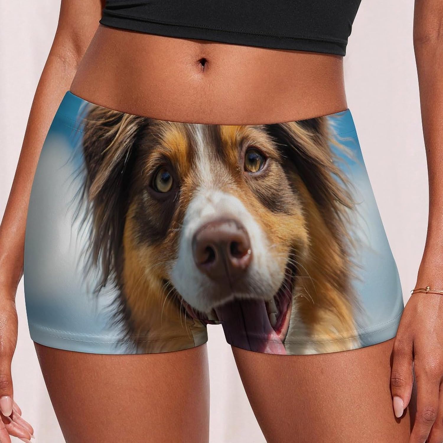 A Happy Australian Shepherd Dog Funny Women's Boxer Briefs Breathable Underpants Trunks Stretch Underwear