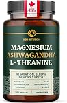 L Théanine, Glycinate de magnésium + Supplément Ashwagandha , Relaxation, sommeil & Soutien mémoire -Soulagement du stress, Calme, Mood & Suppléments pour le sommeil (Fabriqués au Canada) & Non-OGM 120 Ct