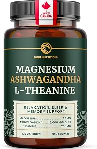 L Theanine, Magnesium Glycinate + Ashwagandha Supplement | Relaxation, Sleep & Memory Support | Stress Relief, Calm, Mood & Sleep Supplements | Made in Canada & Non-GMO | 120 Ct