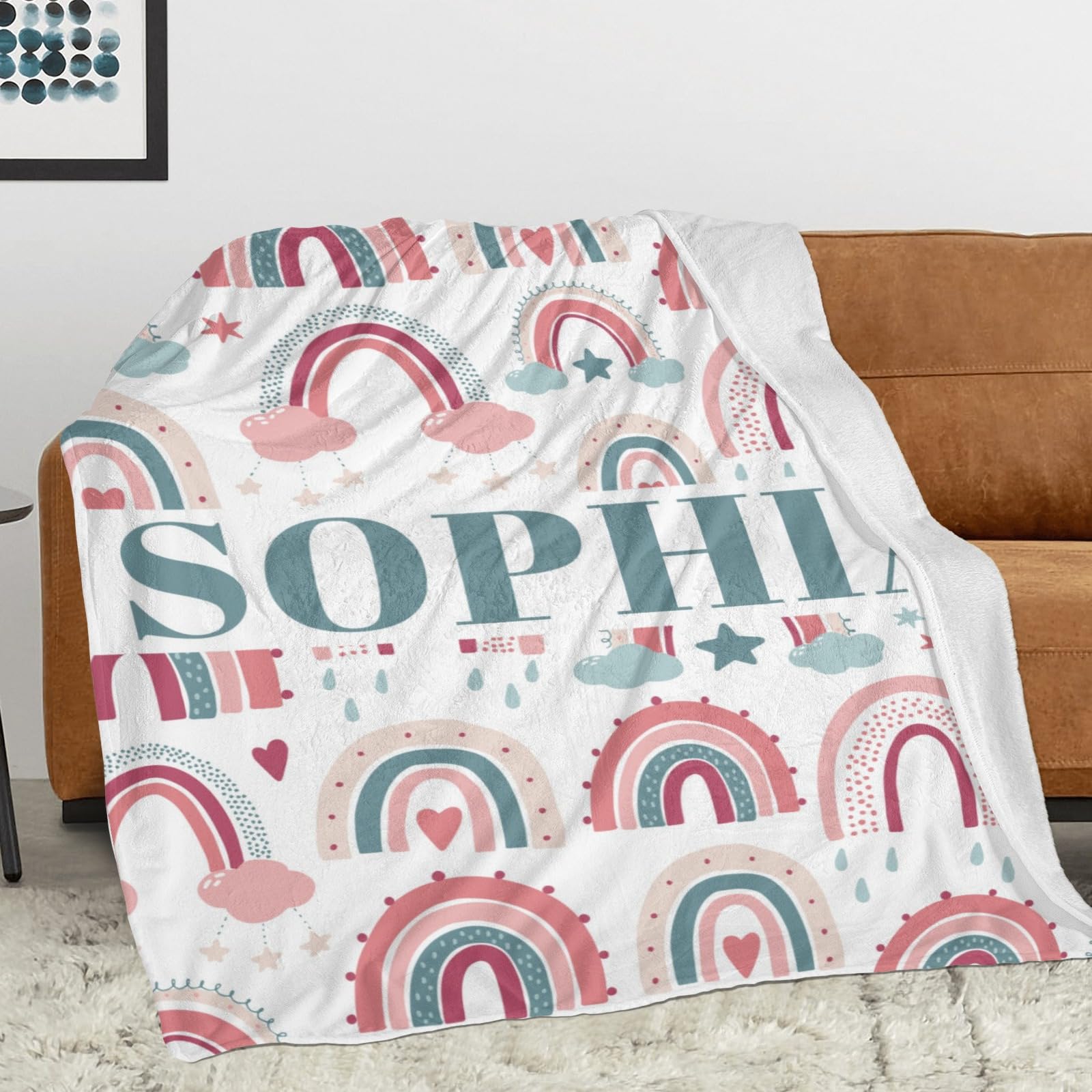 YMDLQDP Custom Rainbow Blanket for Family Adults Kids Personalized Name Blankets with Rainbow Pattern for Boys Girls Cute Throw Blankets for Birthday Anniversary Christmas