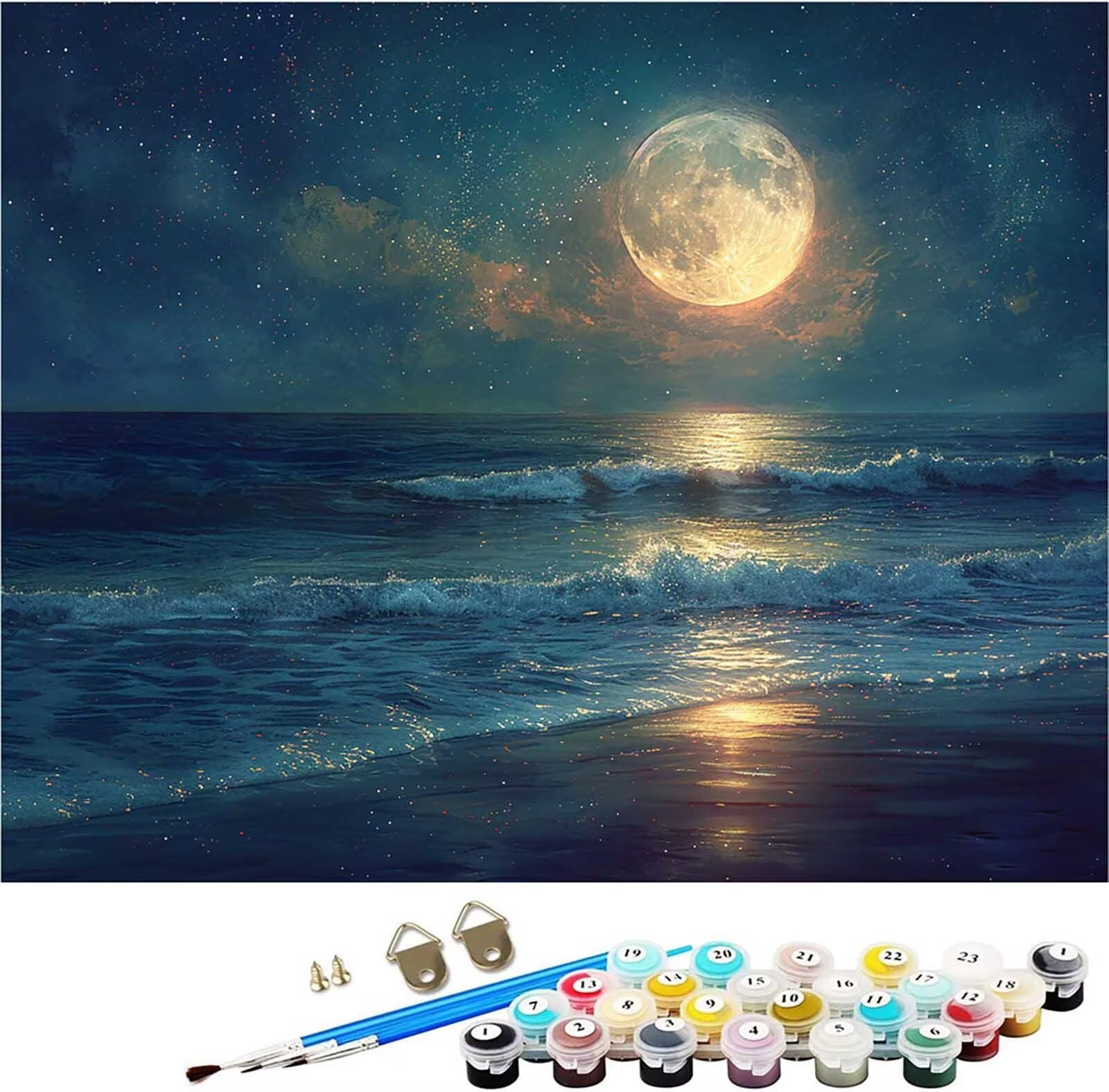 Zestaw do malowania po numerach dla dorosłych, zestaw do malowania według numerów, plaża na płótnie dla początkujących, zestaw do malowania olejnego na płótnie z pigmentem akrylowym i pędzlami