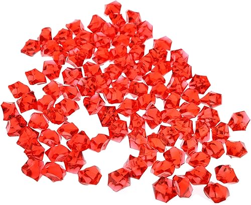 Cubo de hielo falso, 100 unidades de diamantes rojos transparentes de 0.39 pulgadas, cristal de roca de hielo, relleno de jarrón acrílico