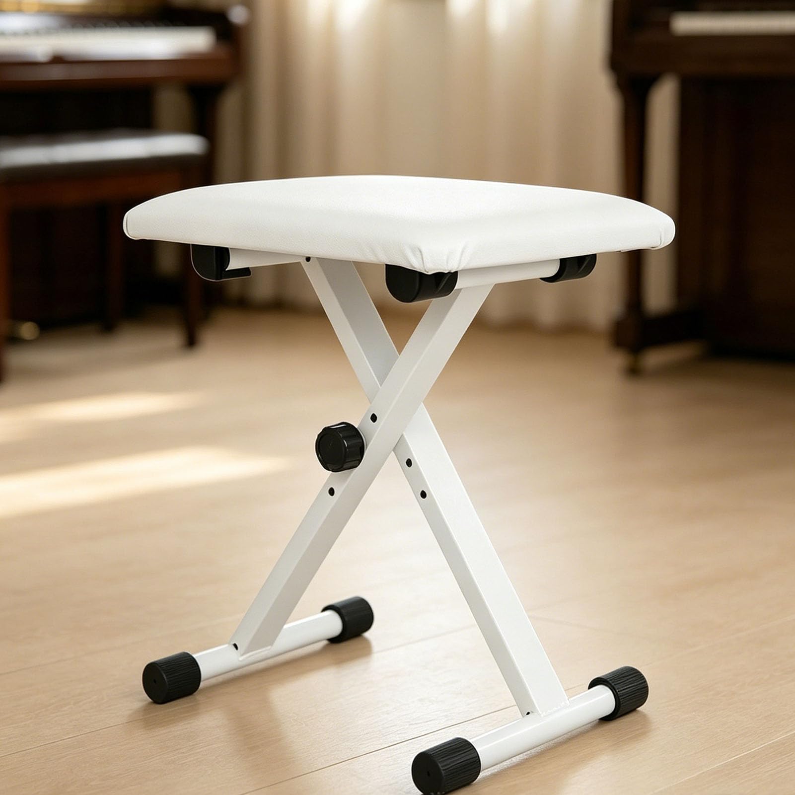 Sgabello per Pianoforte Regolabile, X Style con Cuscino, (WHITE)