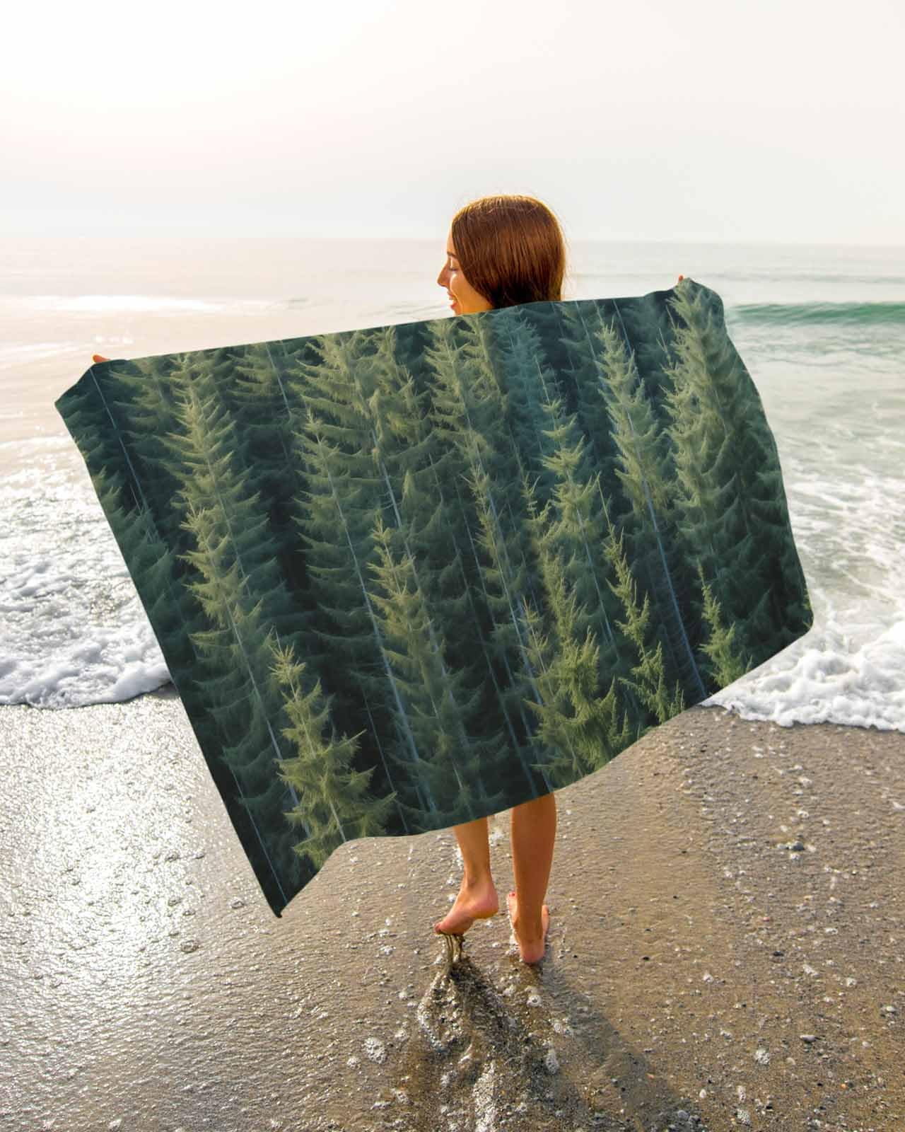 Forest Beach Towels Oversized Super Absorbent,Lightweight Bath Towel Quick Dry Sets For Bathroom/Pool/Rv Camping/Beach Play/Gym Room/Picnic Green
