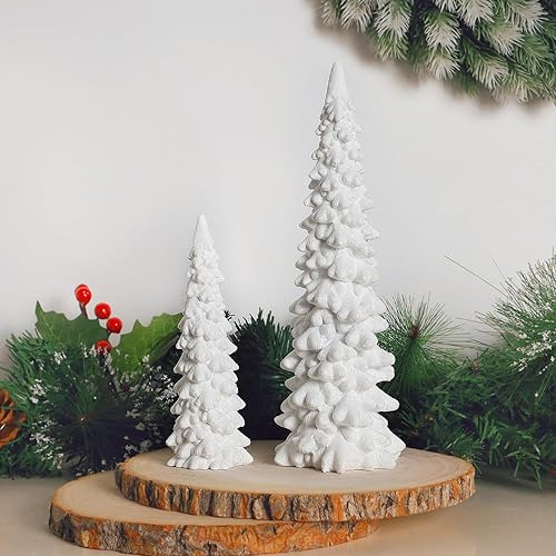 Miniatura 6 de Juegoal Juego de 2 decoraciones de mesa para árbol de Navidad, pinos de Navidad con purpurina blanca de 9.5 pulgadas, adornos de nieve de invierno,