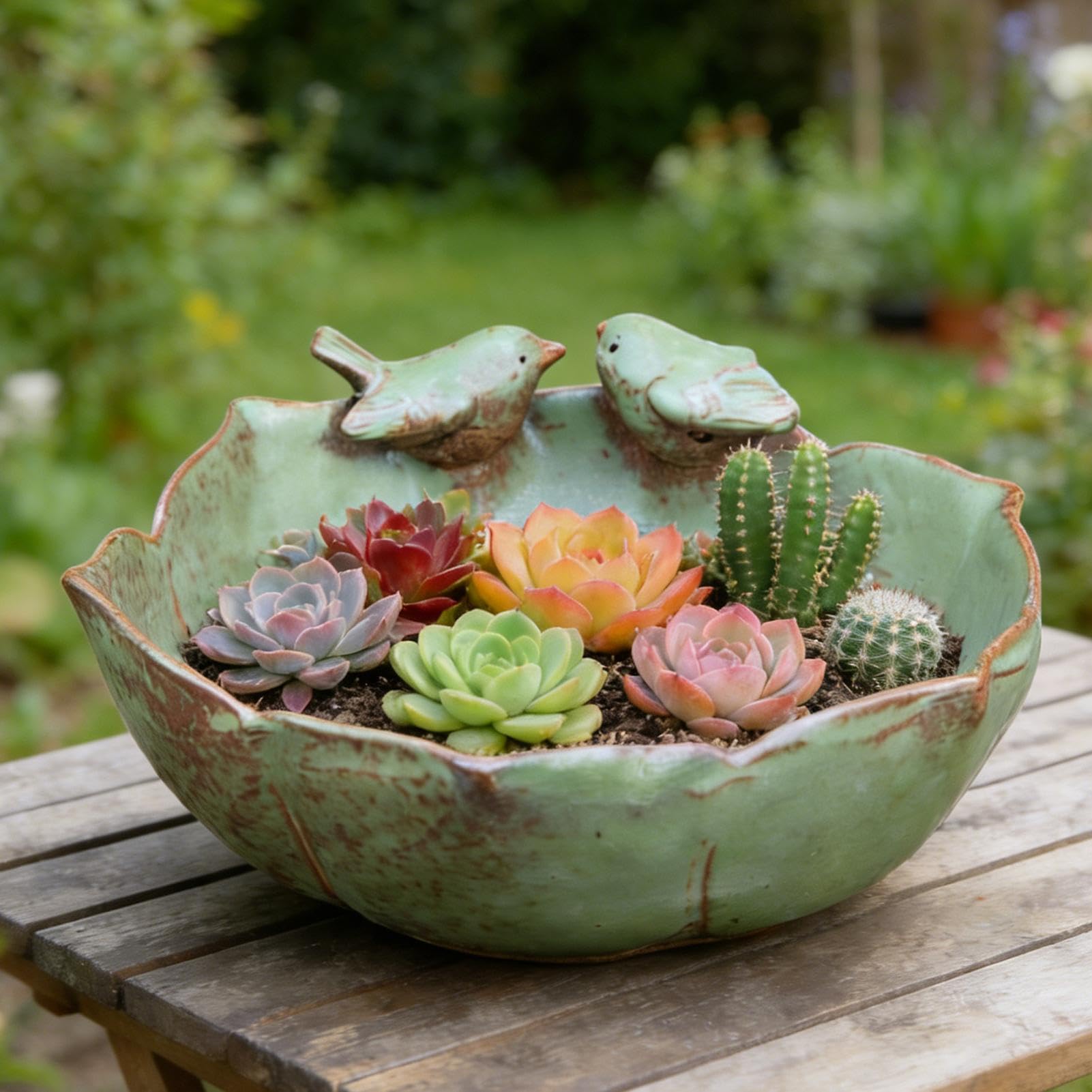 Baño para pájaros para exteriores, gran , decoración de jardín | Cerámica para baño de pájaros o planta para jardín, patio, terraza, balcón, césped, alféizar de ventana interior y exterior