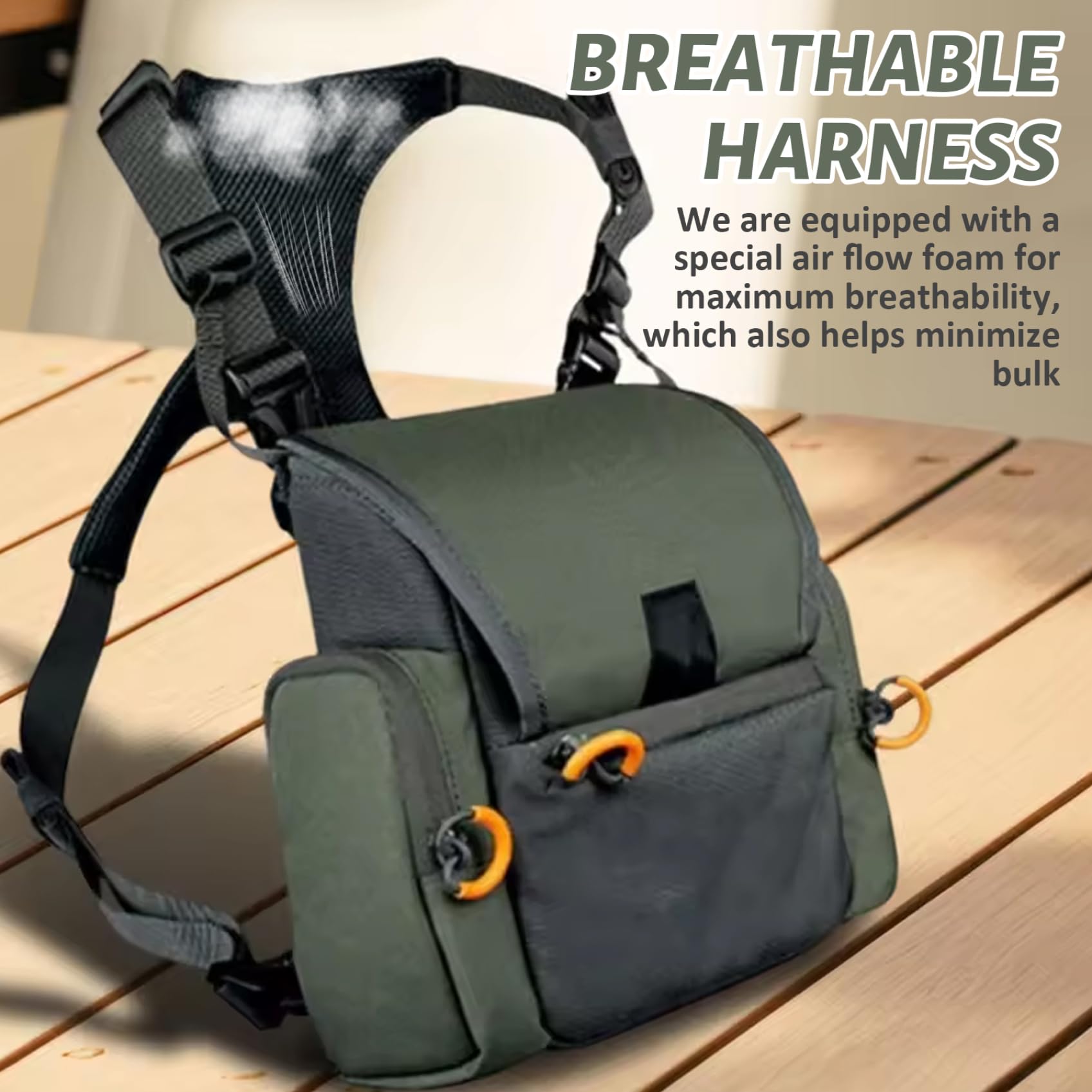 Rwigeboo Arnés binocular, paquete de pecho de caza ajustable y transpirable con paquete de caza impermeable con múltiples bolsillos para hombres y mujeres — view 3