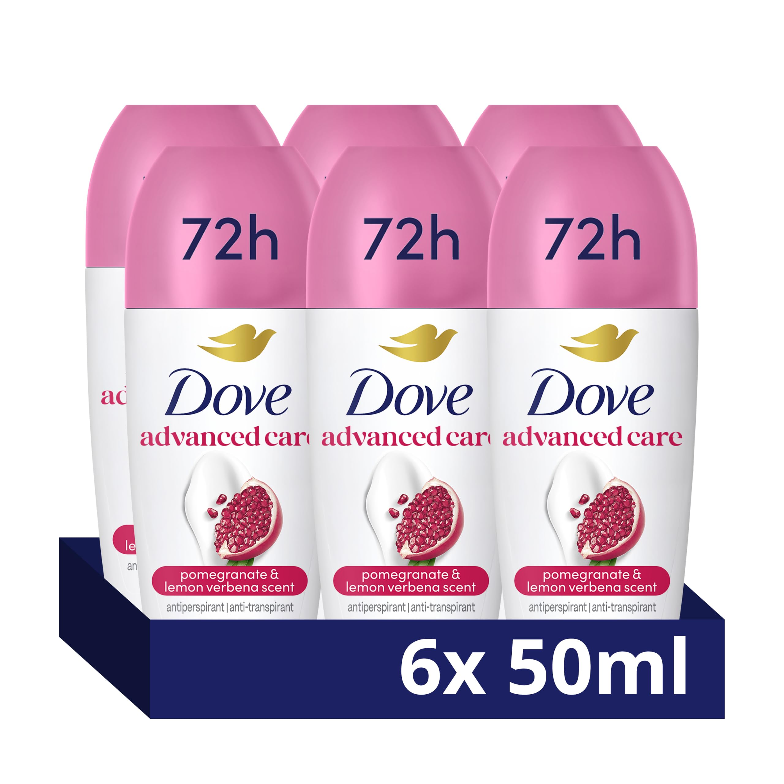 Dove Advanced Care Go Fresh Pomegranate Scent Anti-perspirant Deodorant pack of 6 with Triple Moisturising technology roll-on for 48 hours of protection 50 ml
