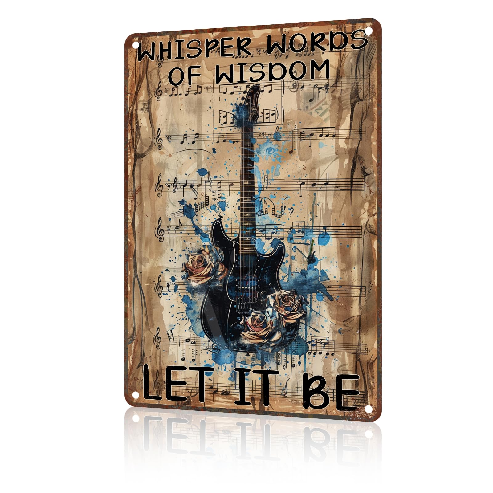 Anceky Vintage Tin Signs Whisper Words Of Wisdom Let It Be Guitar Sign Metal Sign Retro Aluminum Sign for Home Garden Outdoor Outside Club Kitchen Wall Decor 12×8 Inch