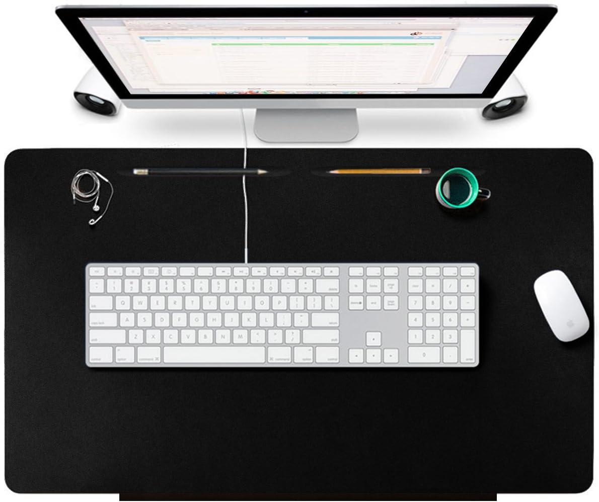 YuanKanJu Desk Pads Protecter, OLAGO Leather Smooth Desk Mat Blotters Organizer with Fixation Lip and Comfortable Writing Surface for Desktops and Laptops,Office and Home, 27.5" x 17.7" (Black)
