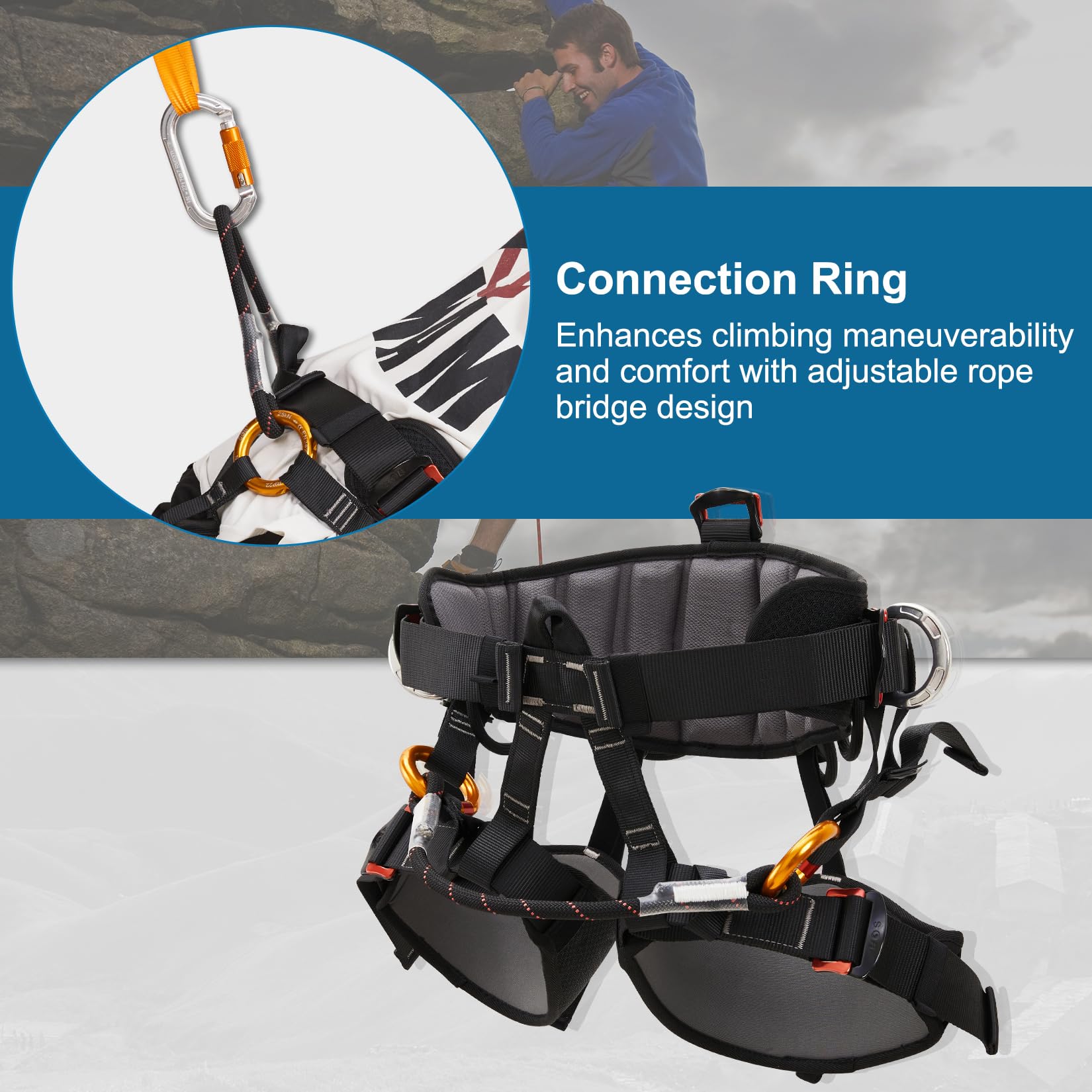 SOB Arnés de Escalada Ajustable Reforzado Profesional, Cinturón de Seguridad de Media Cuerpo para Escalada de Árboles, Rescate de Incendios, Espeleología, Escalada en Roca y Rápel