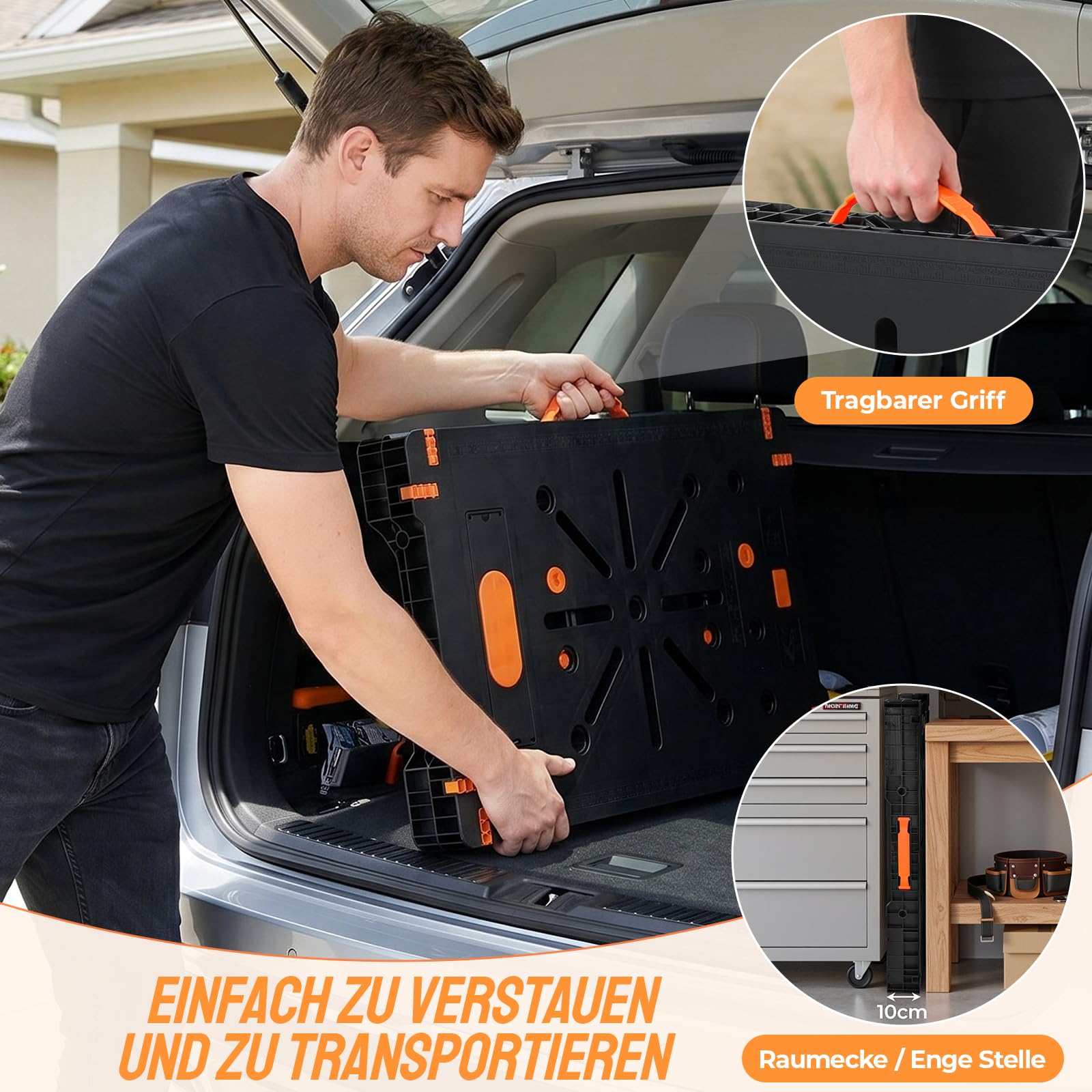 TLGREEN Klappbare Werkbank mit Integrierter Steckdose, Tragbare Werktisch | Sägebock Arbeitstisch inkl. 2 pcs Einhandzwinge, für Werkstatt, Garage, Baustelle & DIY, bis 300-500kg, 86 x 55 × 79cm
