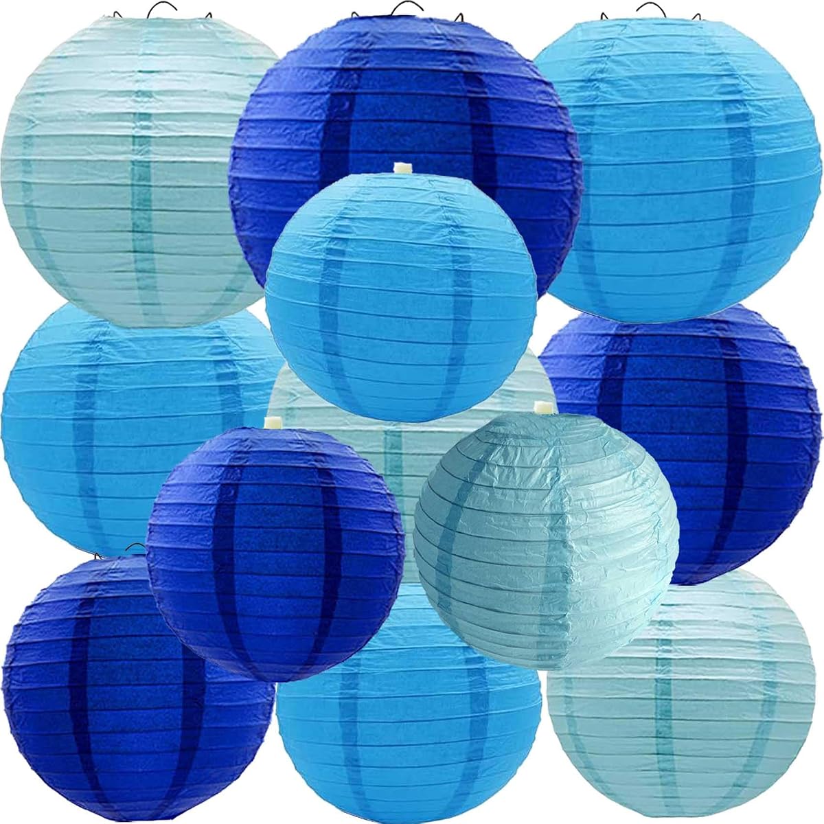 Blue Paper Lanterns 12Pcs Hanging Chinese Lanterns For Wedding Birthday Baby