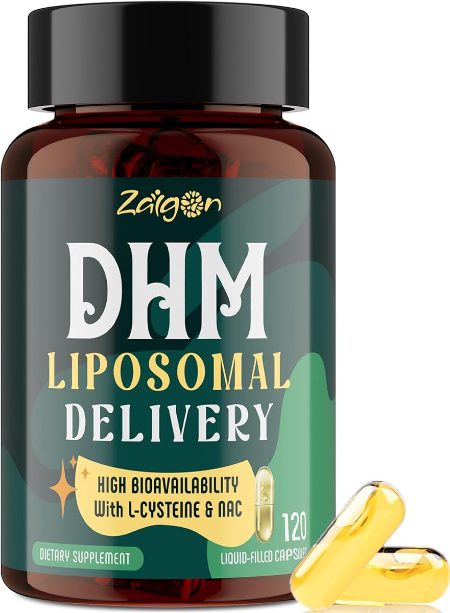 Zaigon Liposomal DHM Supplements, 1000mg dihydromyricetin with l-cysteine, Milk Thistle, Electrolytes, Ginger, NAC, L-Theanine & Vitamin B for Recovery After Drinking & Liver Support, 120 Capsules