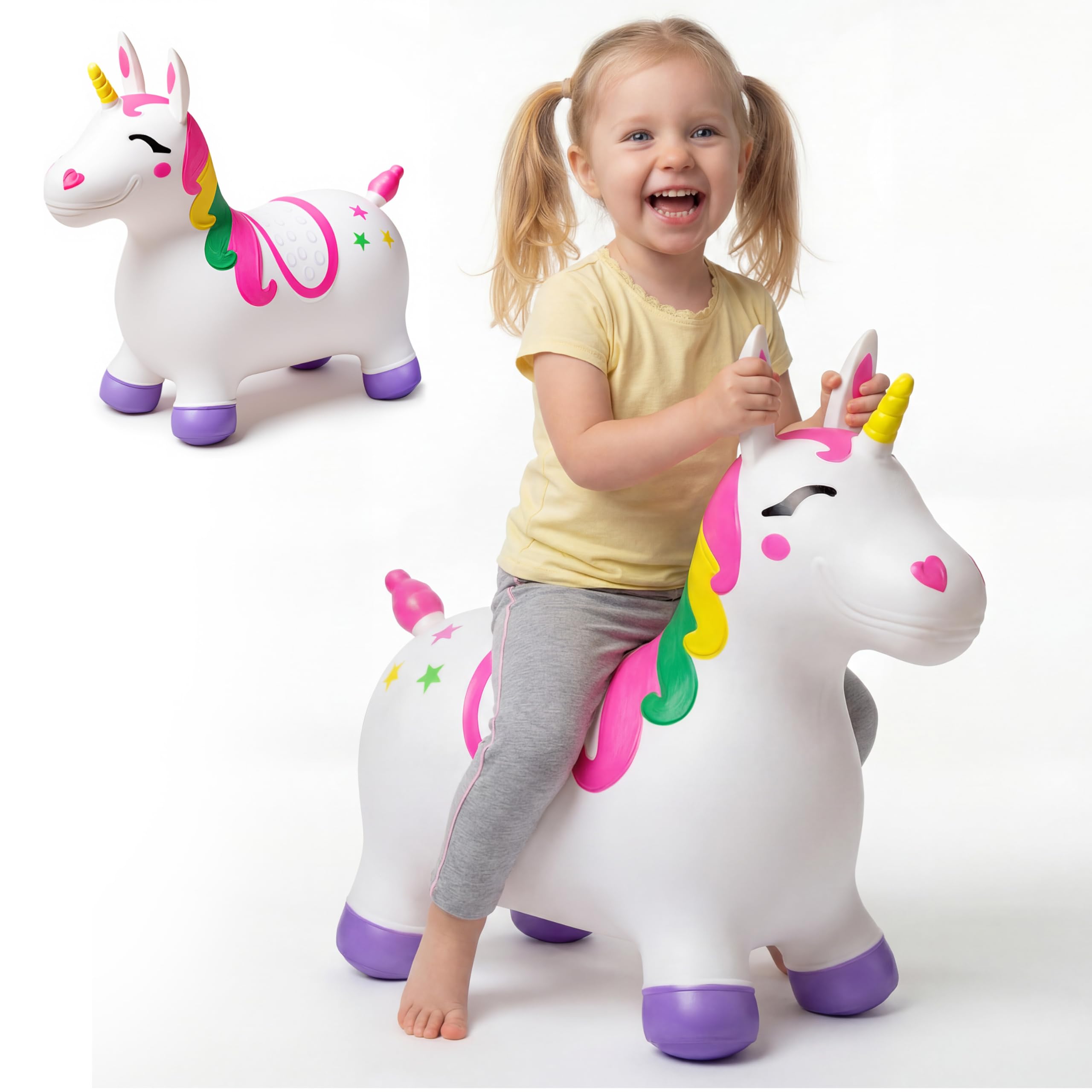 JOYIN Unicorn Bouncy Horse Kids Ride On Toy, Hopper Unicornio, Hopping Animal Toy for Toddlers Boys Girls Indoor Outdoor Bouncing Riding Activities