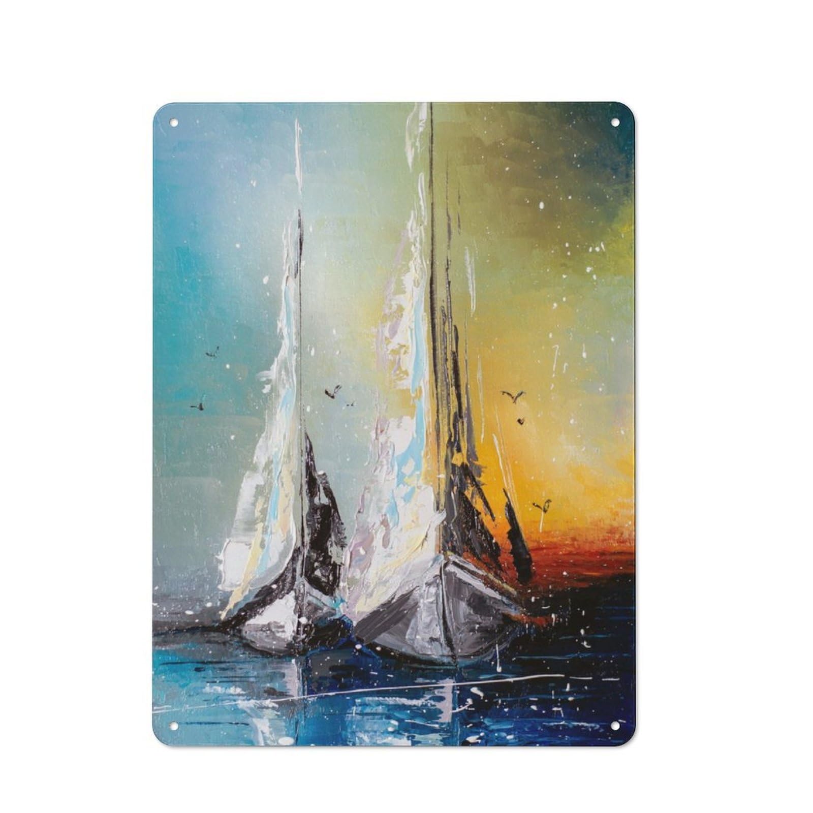 Junmoney Sailboats At Dusk Tin Wall Plaque 40X30cm With For Bar Or Restaurant, Autumn Wall Decor For Hospitality Decor Collectors