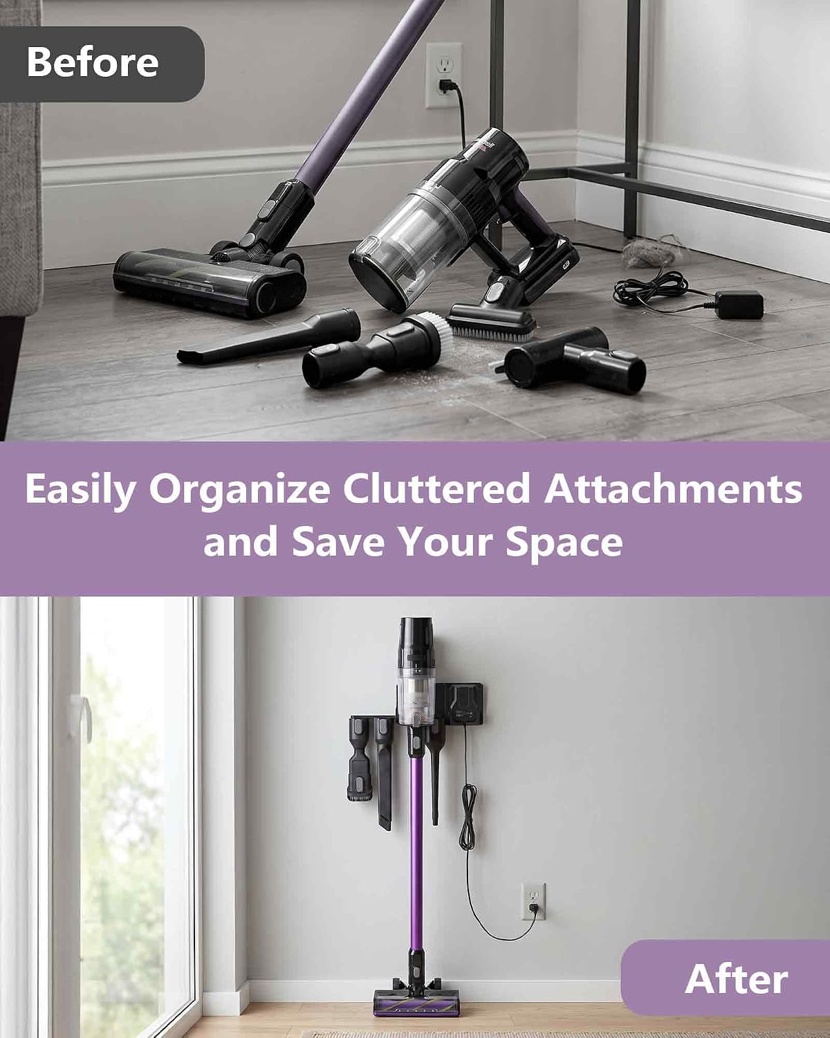Wall Mount Compatible with Bissell Cleanview XR Stick Vacuum Cleaners, Storage Holder Organizer for Charger, Battery and Accessories, Space-Saving Docking Station Bracket image 5