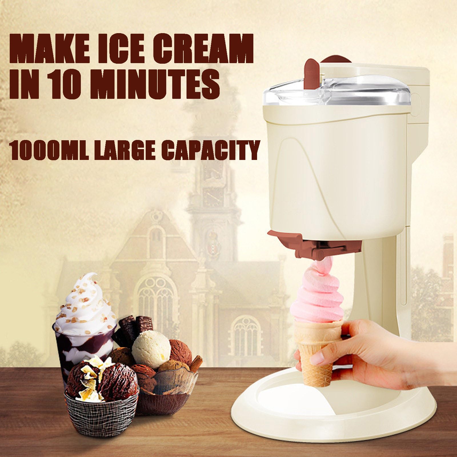 Machine à Glace Italienne, Cornet De Glace à Faire Soi-Même, Facile à Utiliser, Intérieur Amovible, Idéale pour Les Salons De Thé Au Lait,B
