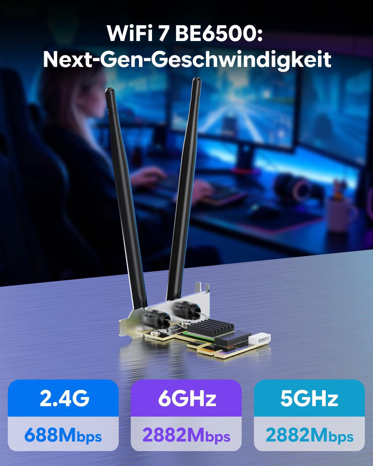 WAVLINK BE6500 Wi-Fi 7 WLAN Karte für PC,Bluetooth 5.4 PCIe-Adapter