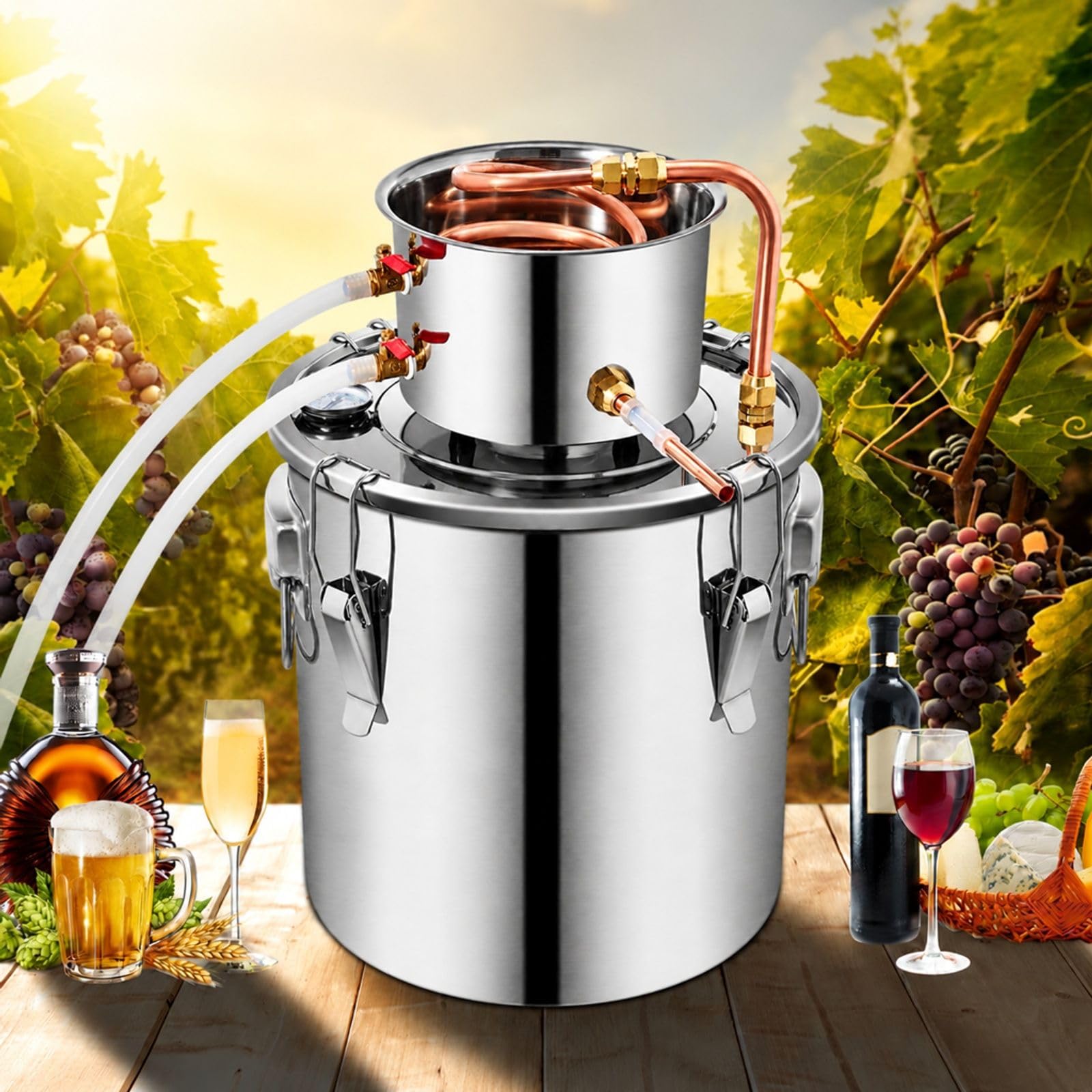 20L Destille aus Edelstahl für Wasser, Set mit Kessel und Kondensator für den Heimgebrauch