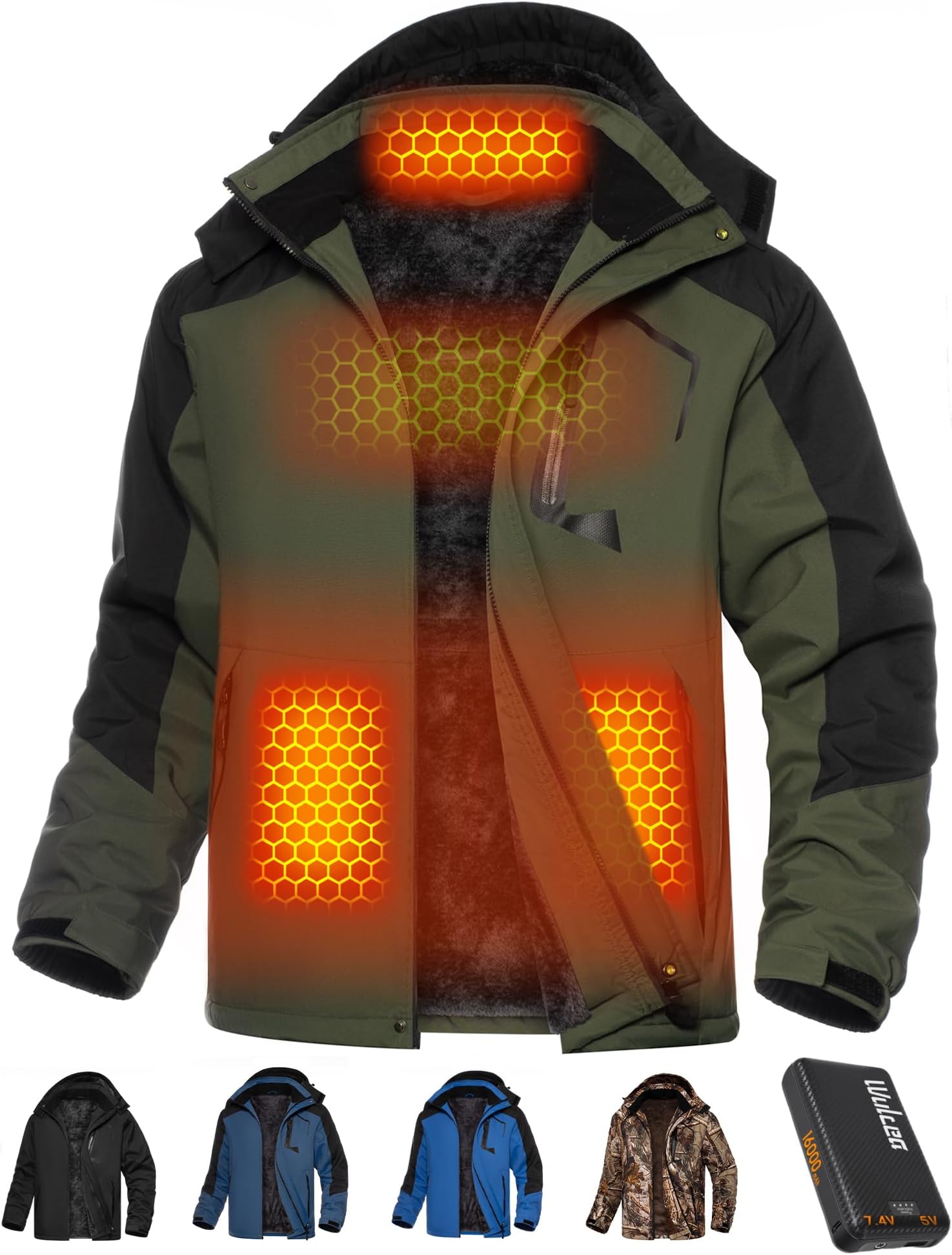 Wulcea Graphene Heated Jacket for Men Fur Lined with Large Capacity Battery Pack