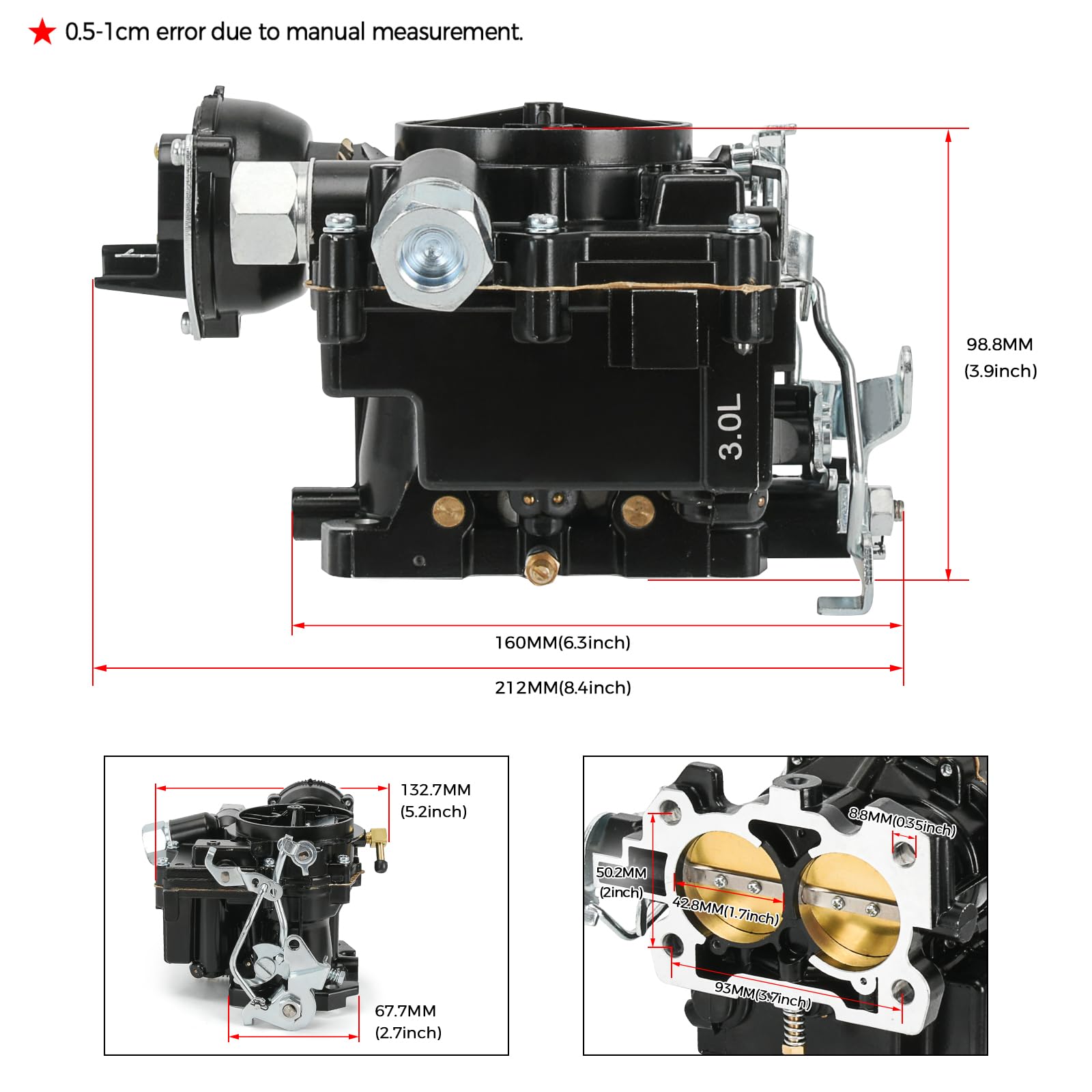 Carburatore marino per Mercruiser 3.0 Carburatore 2 Barrel Carb per Mercury Mercarb 3.0L 2.5L 4CYL Motore con getti e W/Electric choke Long Linkage Guarnizione 3310-864940A01 8M0045397