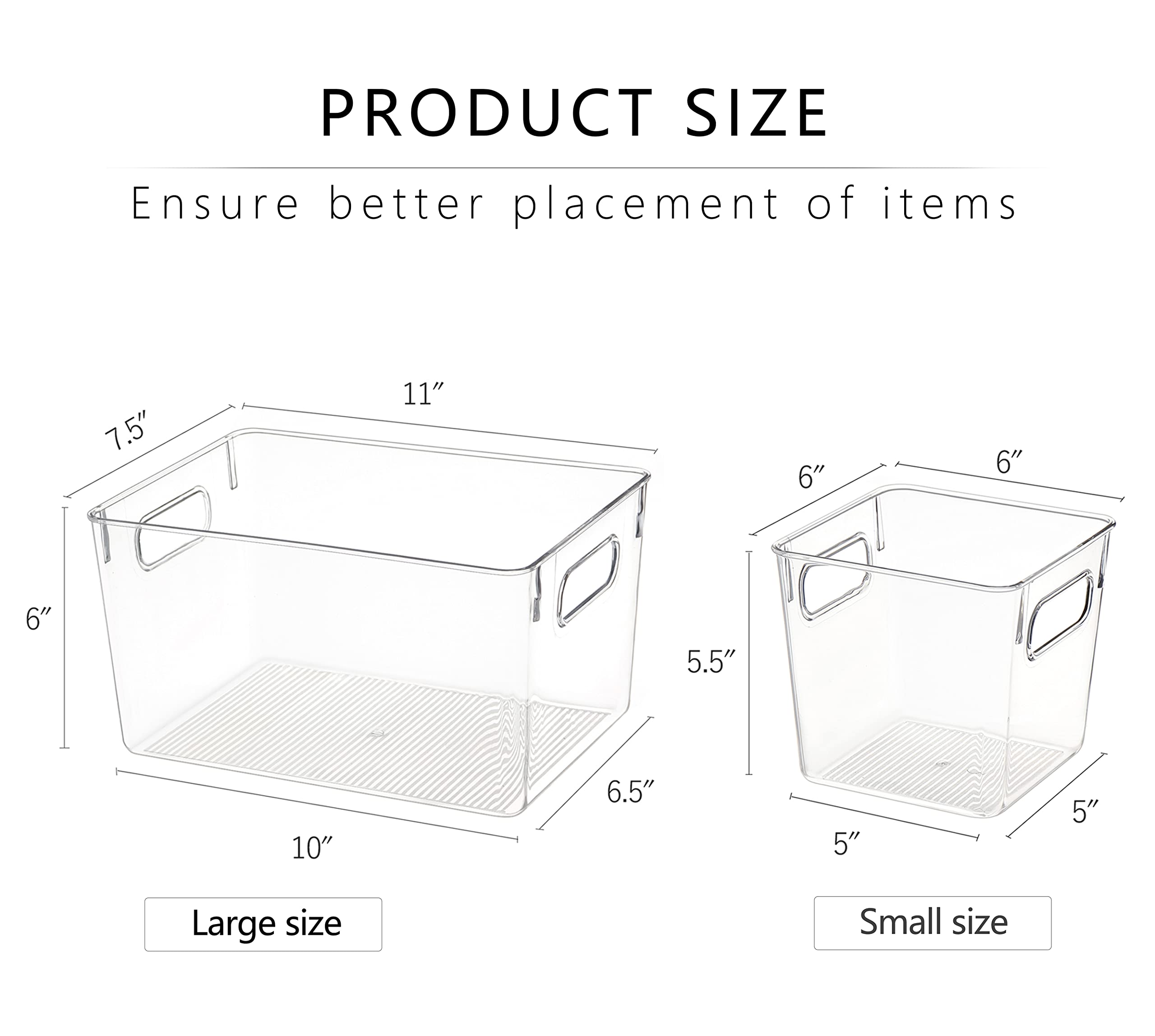 Clear Plastic Storage Bins, 4 Large and 4 Small Pantry Organization