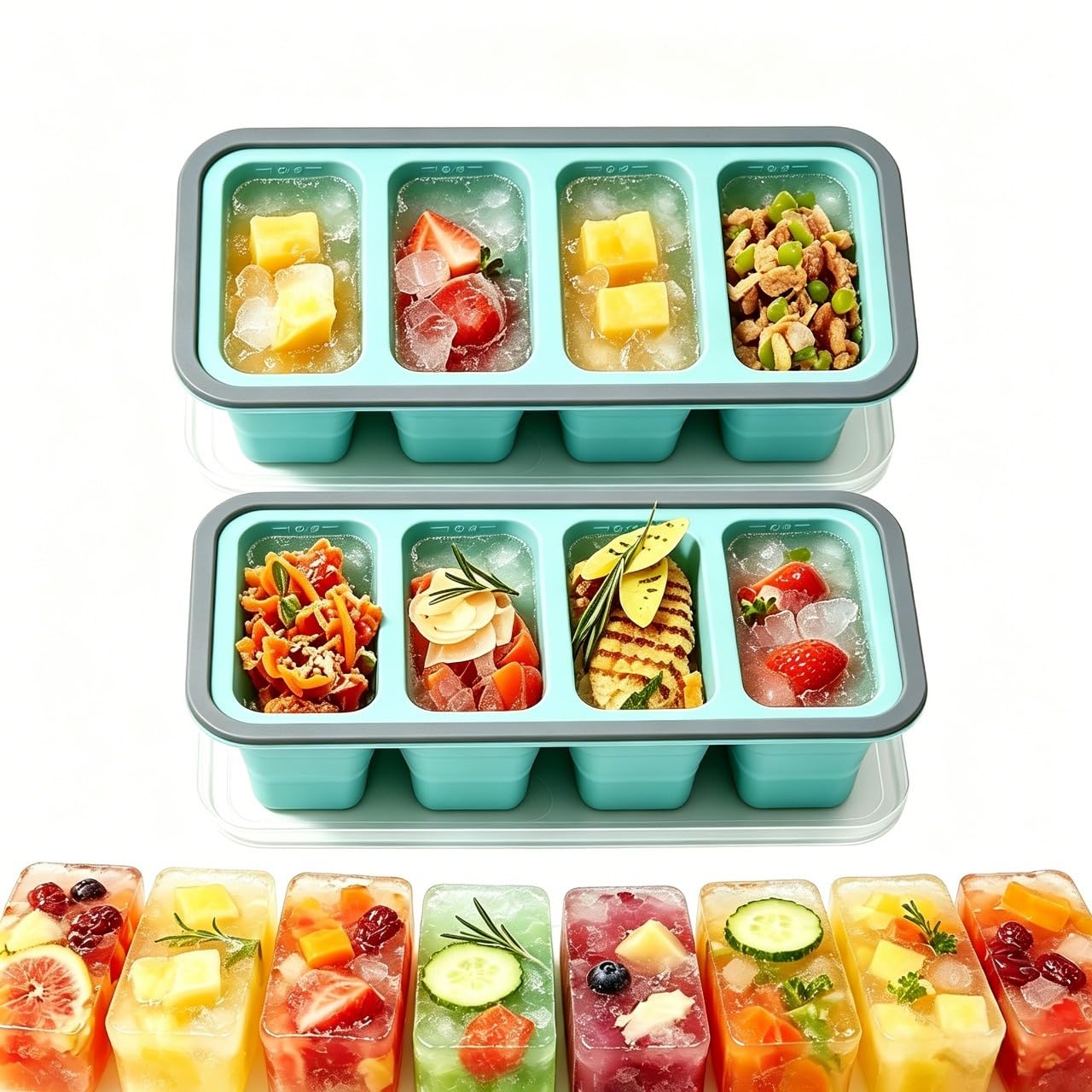 Silicone Freezer Tray, Foldable 250/125mL Soup Freezer Containers with Lid