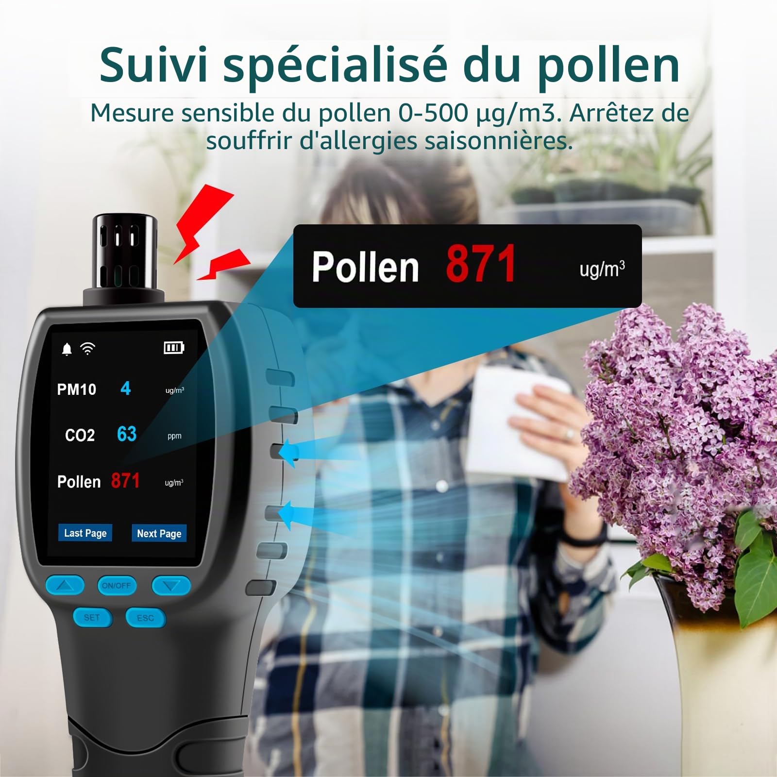 Upgraded CF‑60 PP SMART Moniteur professionnel de qualité de l'air, graphiques à l'écran sur 12 heures et rapport CSV pour la maison, le bureau, le laboratoire et la prévention des moisissures