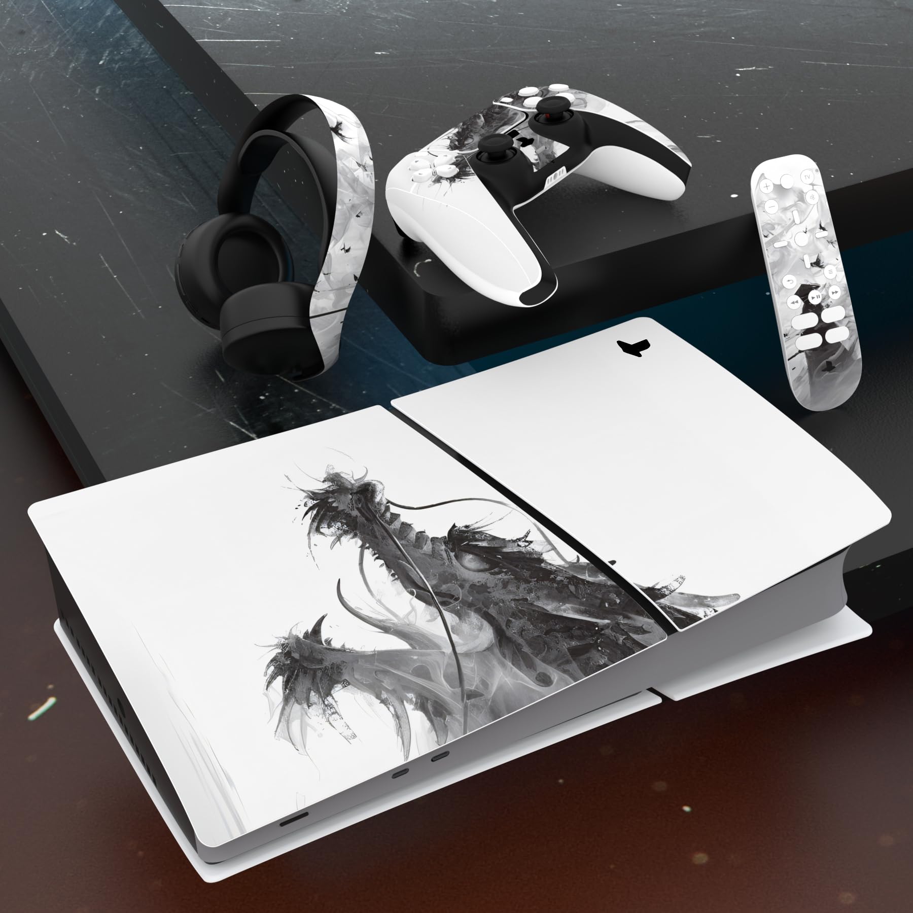 PlayVital Full Set Skin Sticker für ps5 Slim Konsole Digital Edition,Aufkleber Vinyl-Skin Stickers Schutzfolie Folie für ps5 Controller,Ladestation, Headset,Medienfernbedienung-Nebelgeborener Drache