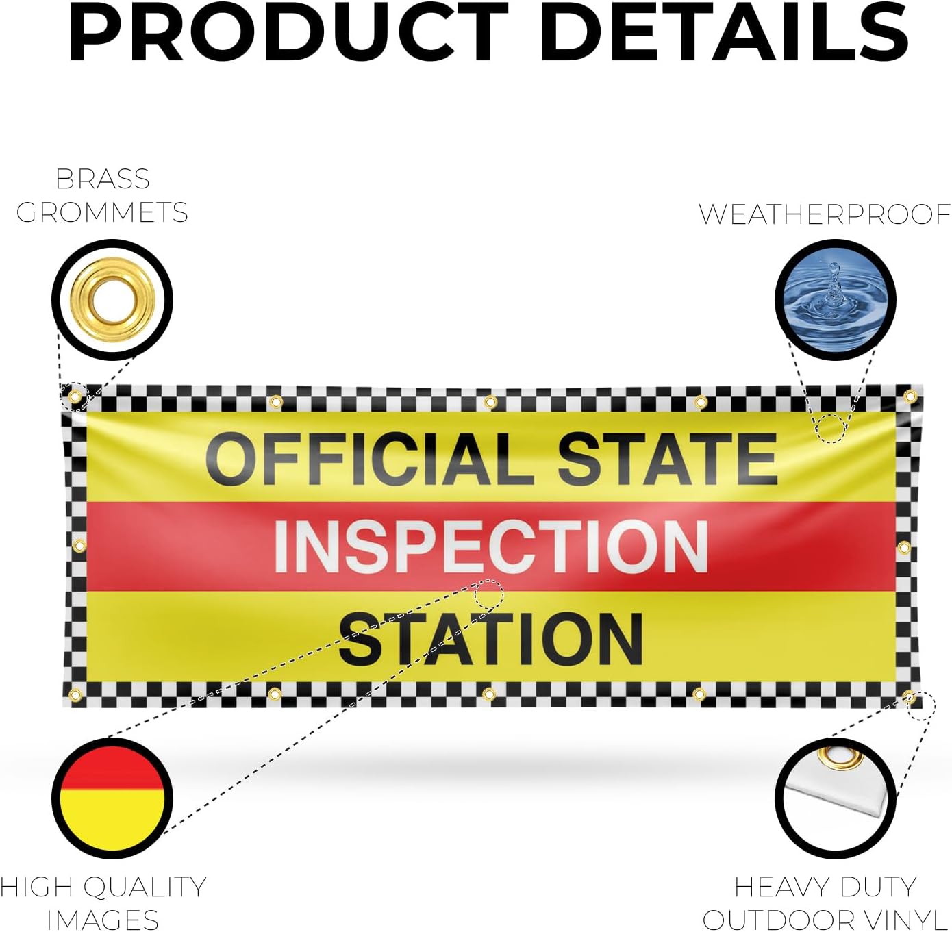 Official State Inspection Station Banner Sign 48 Inch x 96 Inch | 13 oz Vinyl with Metal Grommets | Heavy-Duty Single-Sided Outdoor Durable Printed High-Quality Weatherproof | Made in the USA