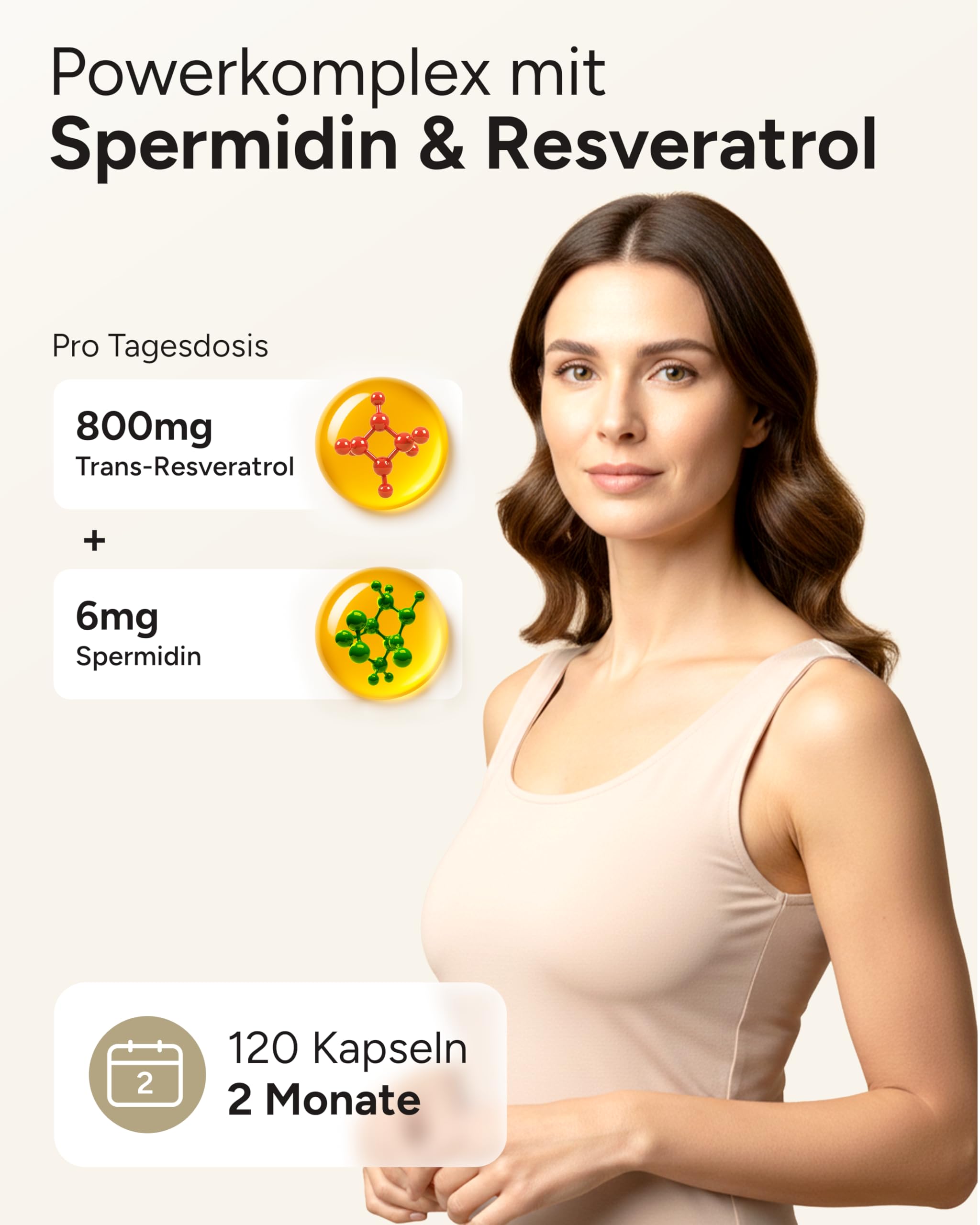 120 Spermidin Kapseln hochdosiert - Spermidin 6mg & 800mg Trans Resveratrol hochdosiert - einzigartige Kombination - 2 Monatsvorrat