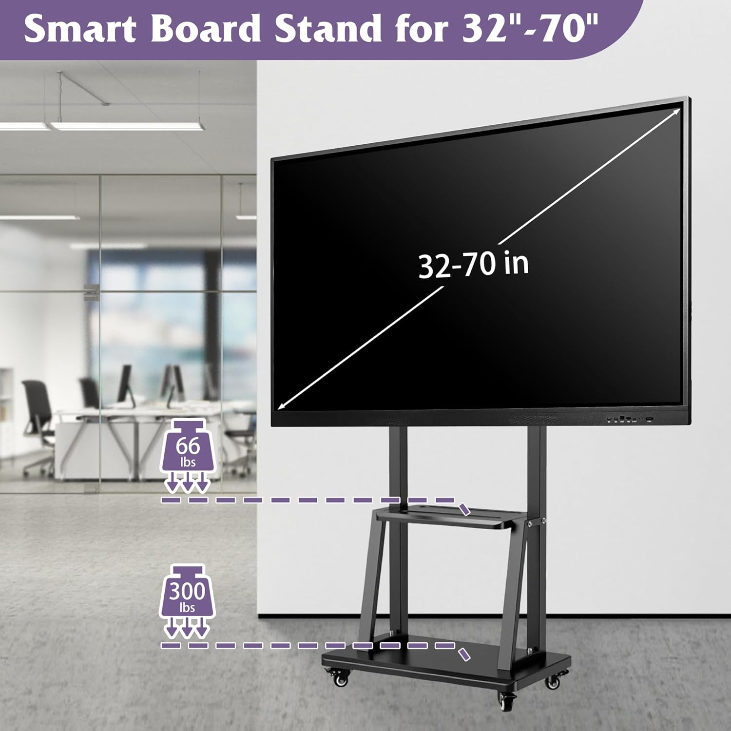 Smart Board Mobile Bracket,SELFIE CAT 32"-70" Interactive Whiteboard, Mobile TV Stand,Four Wheels, Design for The Modern Office or Classroom, Maximum Load Capacity 60KG