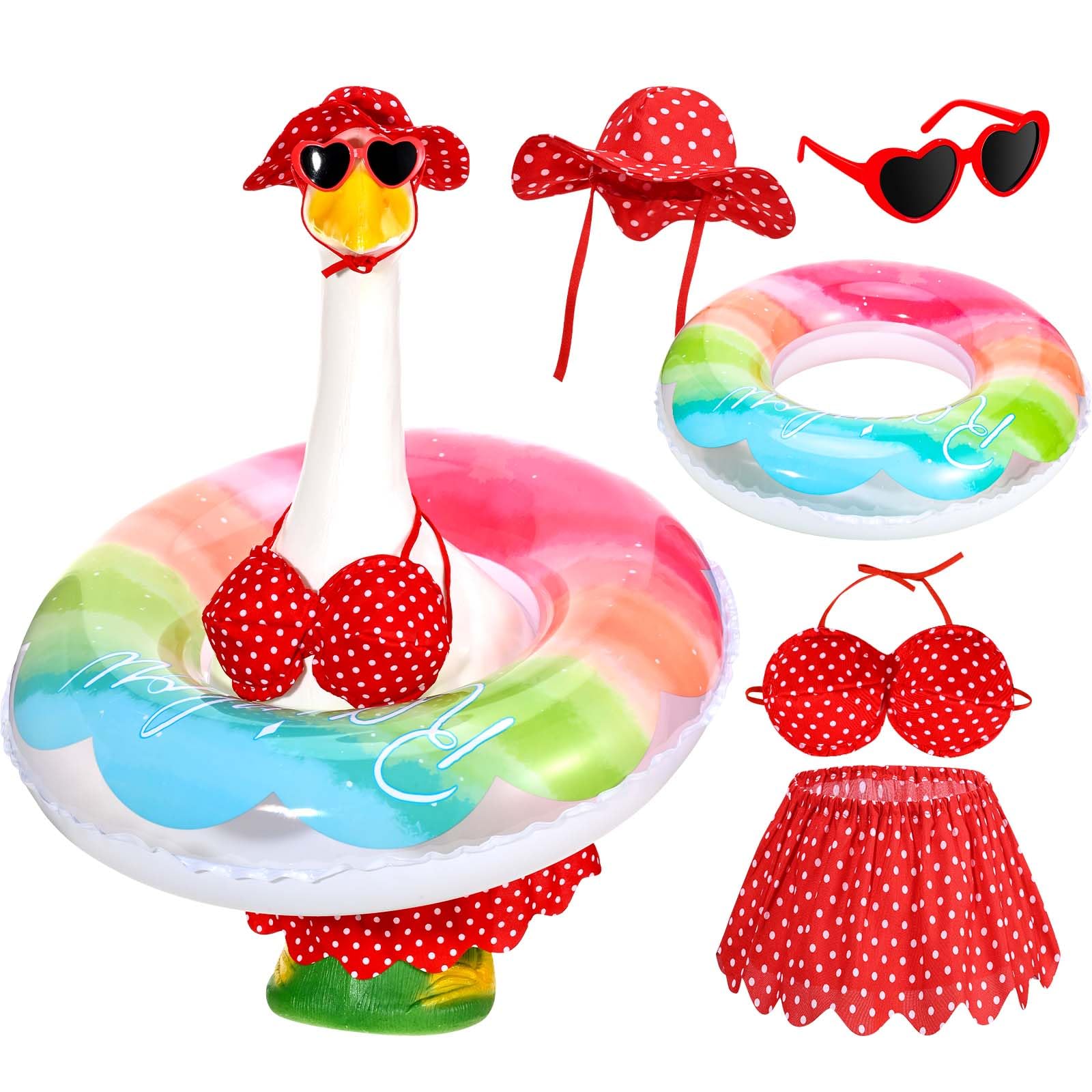 GANSHAYA 5Pcs Hawaiian Goose Outfit Lawn Bikini PorchGoose Clothes for Spring Summer Yard Lawn Outdoor Decoration (Red)