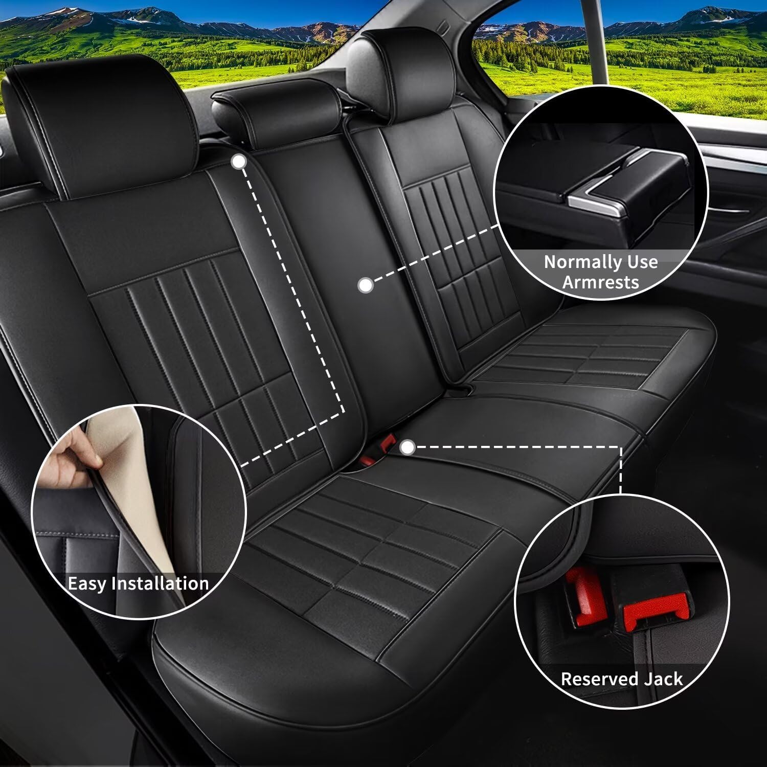 Car Seat Covers Fit for Honda Fit 2007-2020 Full Set Faux Leather Seat Cover Protector with 3D Flank (5 Seats, Black)