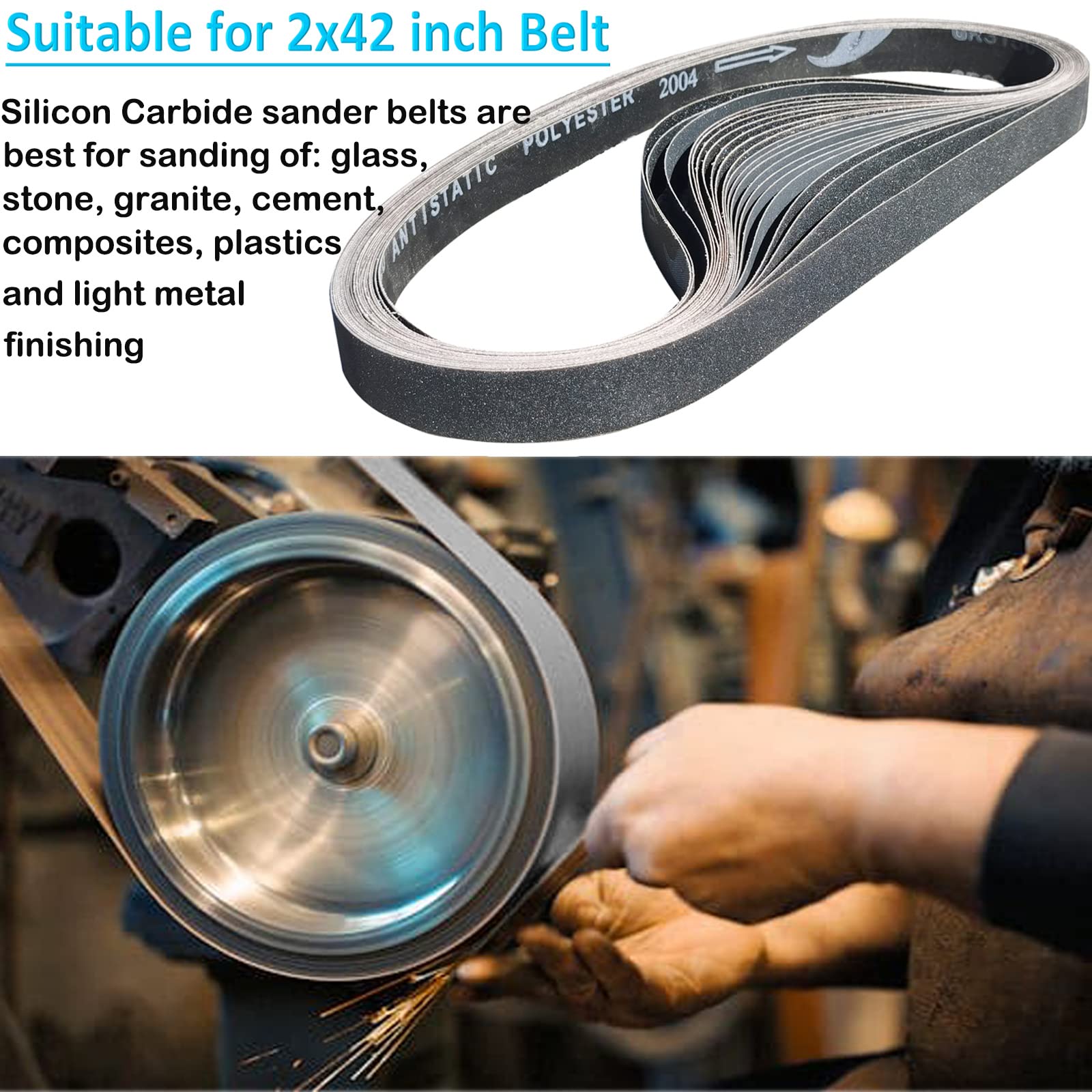 Lote de 12 bandas abrasivas de carburo de silicio de alto rendimiento, 5 x 106,7 cm, grano 120 240 400 600 800 1000
