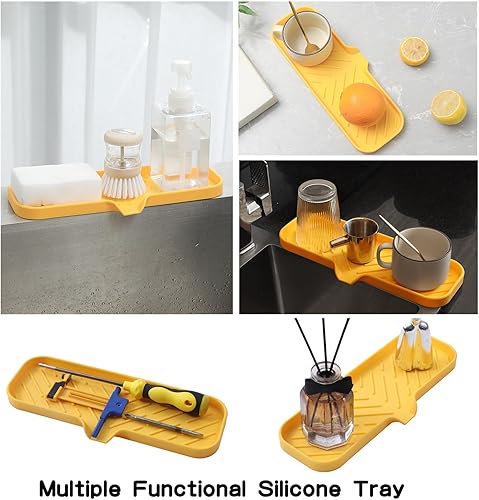 Vista 228 de Jaboneras de baño de silicona con boquilla de drenaje, organizador de fregadero de baño y cocina, soporte para esponja, bandeja de jabón para Gris