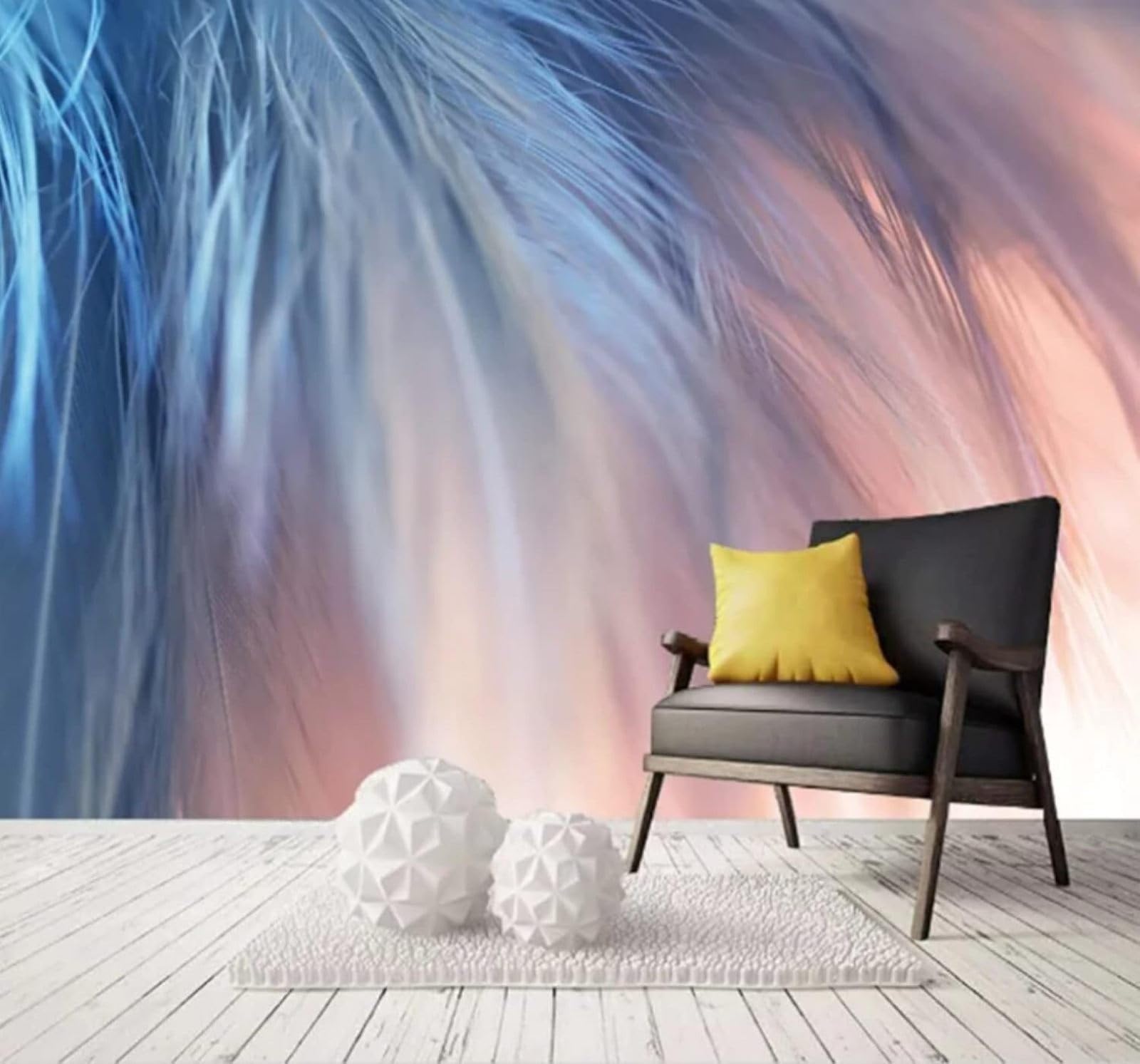 Xlming 300Cm×210Cm(B×H) Minimalist Three Dimensional Hand Drawn Blue Feathers 3D Wallpaper Luxury Home Dining Decor Paste Sofa Living Room The Wall For Bedroom Mural-300Cm×210Cm