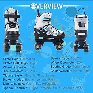 Sowume Adjustable Roller Skates for Girls and Women, All 8 Wheels of Girl's Skates Shine, Safe and Fun Illuminating for Kids