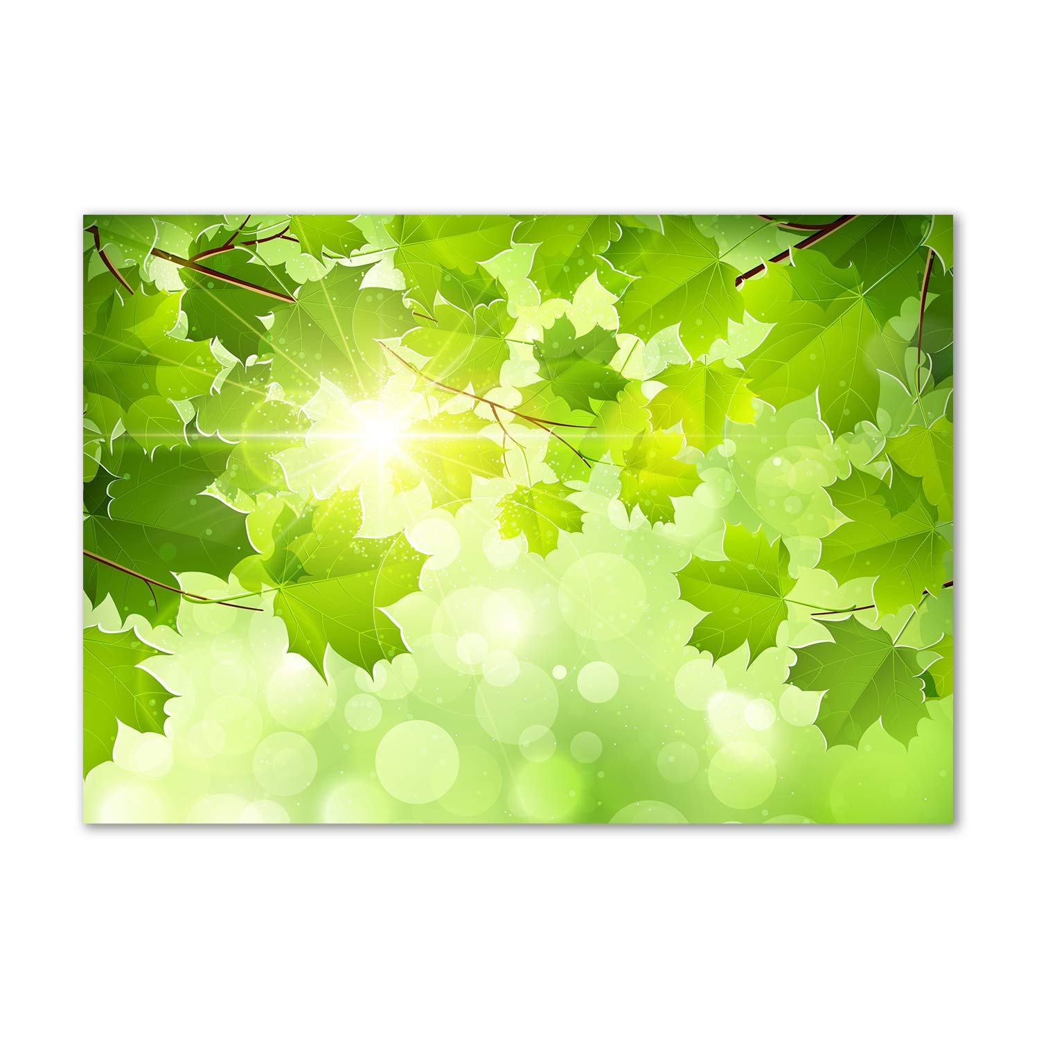Tableau en verre acrylique vert avec motif de feuilles de marronnier Tulup