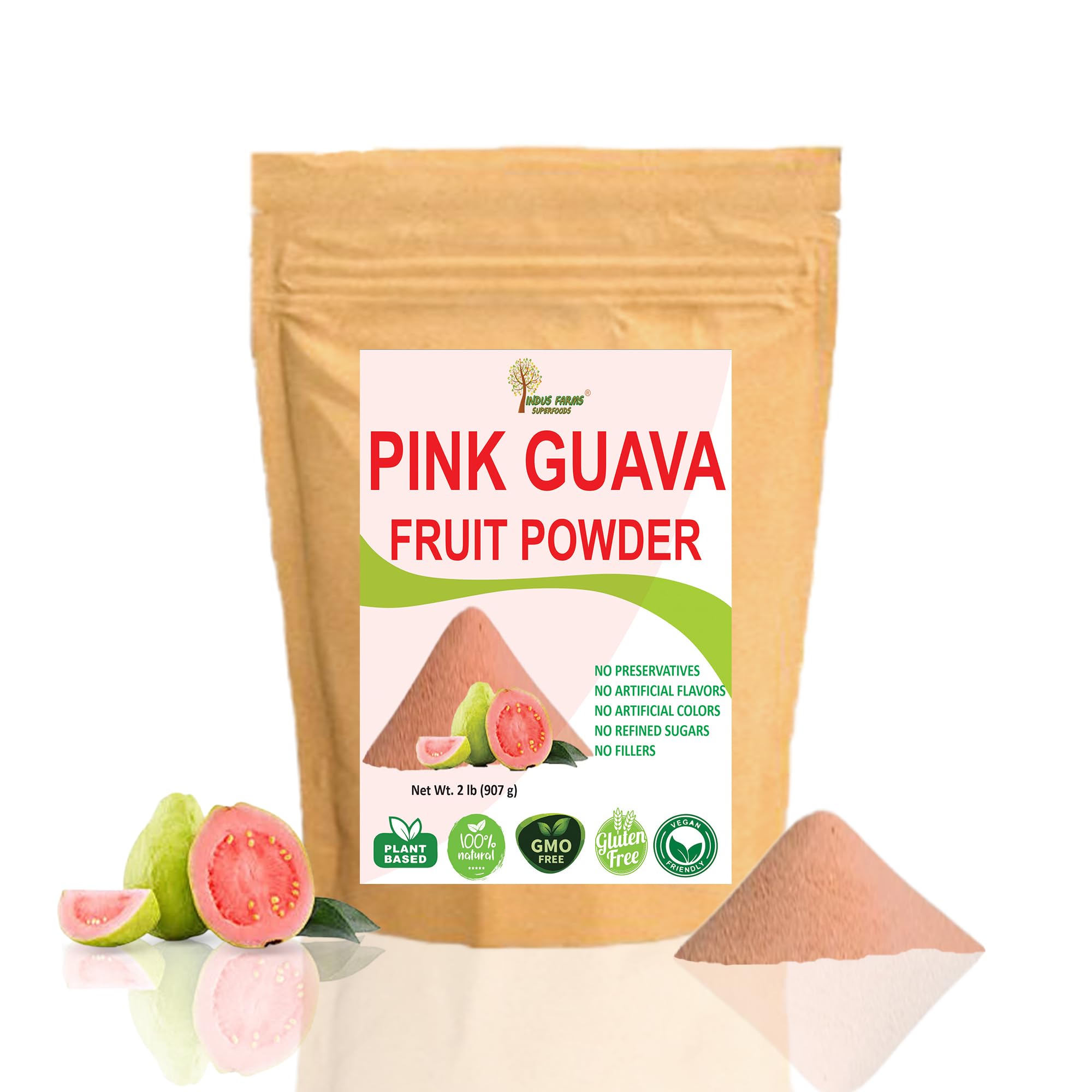 Indus Farms 100% Natural Pink Guava Fruit Powder, 2 LB, Nutritious Flavoring for Baking, Smoothies, Cookies, Macaroons, Make Face Packs, GMO-free, Vegan, No Refined Sugars
