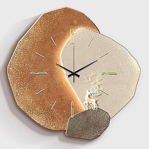 Creative Silent Wall Clock, Nordic Style Crystalline Porcelain Living Room Clocks Wall Battery Power, Living Room, Kitchen(Brown,Medium)