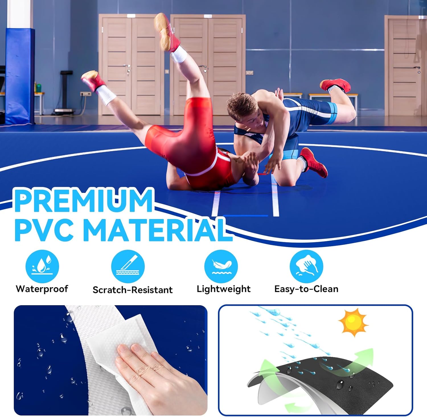 Inflatable Wrestling Mat 8FT /10FT /13FT /16.5FT x 4/6 inches Thick, Jiu Jitsu Mats, PVC Landing Training Mat Foldable for Home Gym BJJ, MMA, Martial Art, Boxing, Grappling and Judo