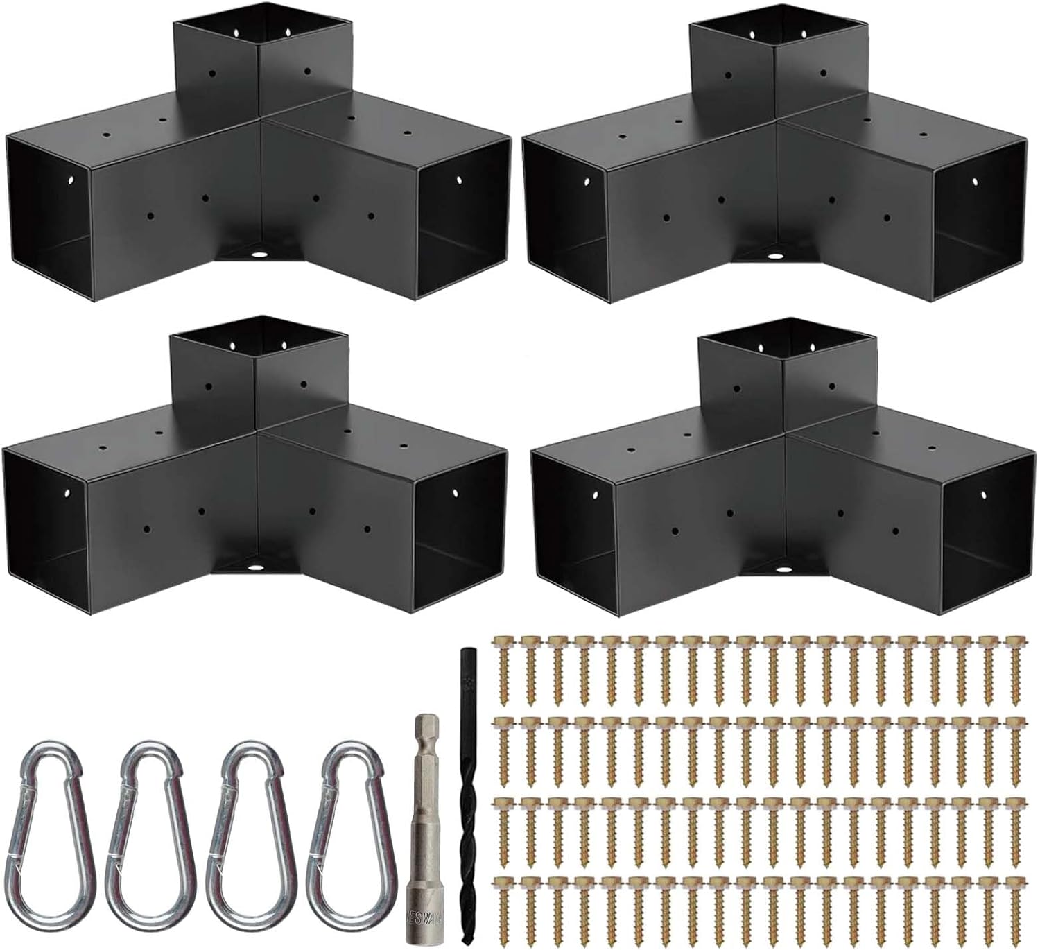 Pergola Brackets 4x4, Large-Body 3-Way Right Angle Corner Bracket for 4x4 Lumber, Actual 3.6 x 3.6 in Inner Size, Heavy Duty Pergola Kit for Gazebo, Patio & Backyard Builds