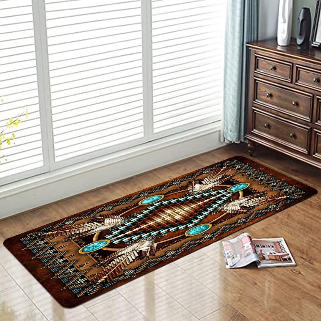 Southwestern Runner Rug for Hallway,Rustic South Western Aztec Tribal Native American Indian,Western Runners for Hallways Entryway Bedroom Bathroom Non-Slip Floor Carpet Doormat Washable Kitchen Rugs